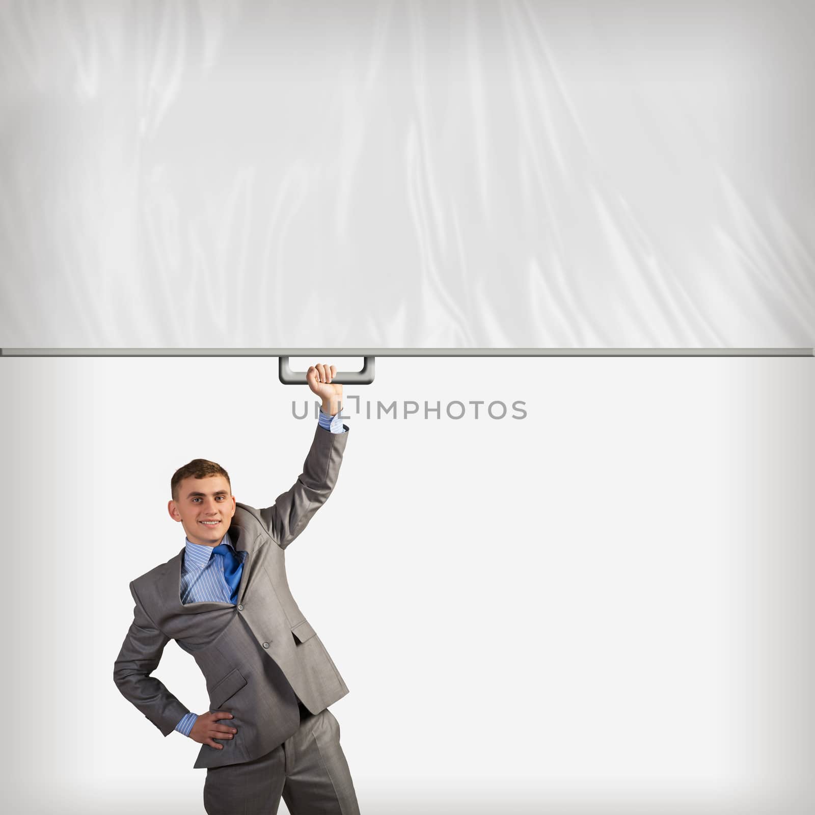 businessman holding a banner with one hand by adam121