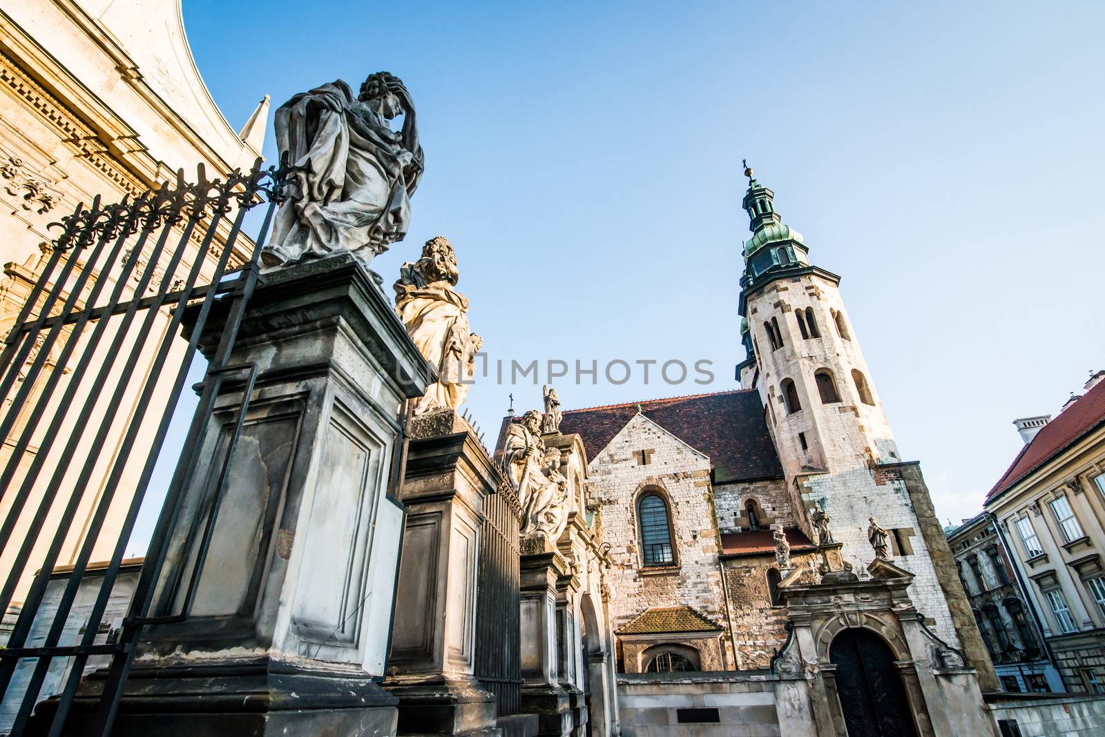 KRAKOW, POLAND - AUGUST 24: The early Baroque Church of St. Peter and St. Paul and the statues of the twelve apostles on Grodzka in the city of Krakow in Poland on 24 august 2013.