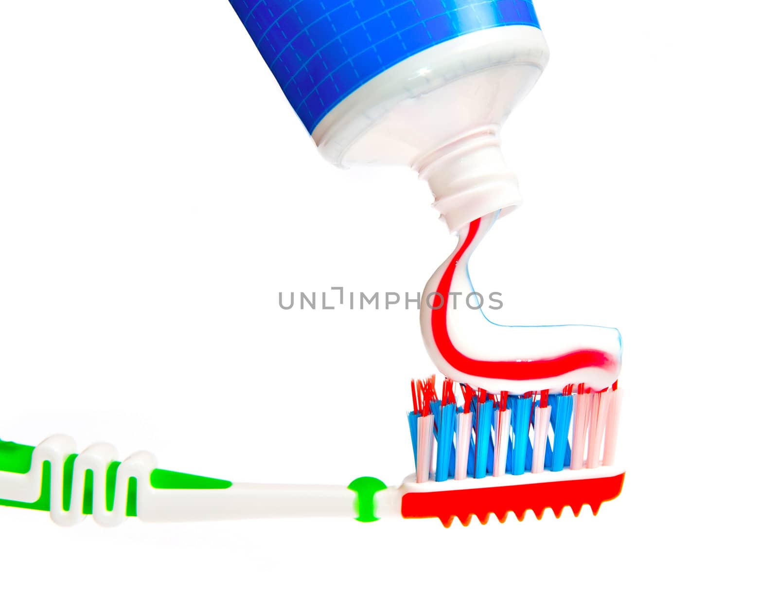 toothpaste with toothbrush isolated on a white background