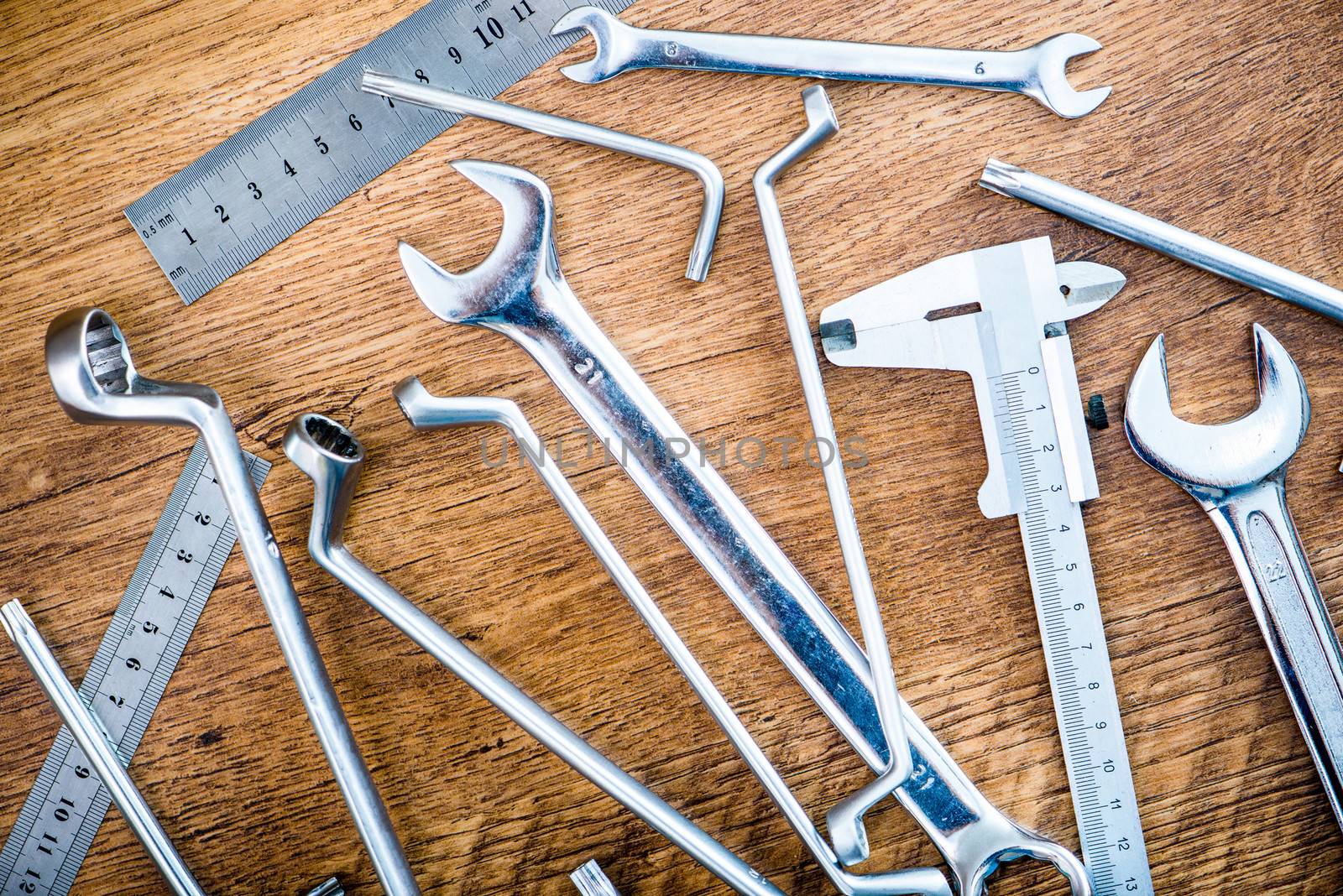 set of wrenches and other tools
