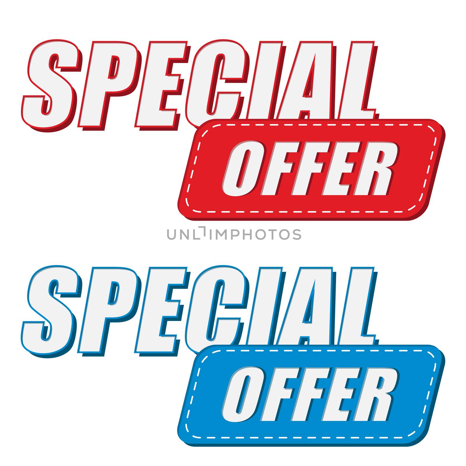 special offer in two colors labels, business shopping concept, flat design