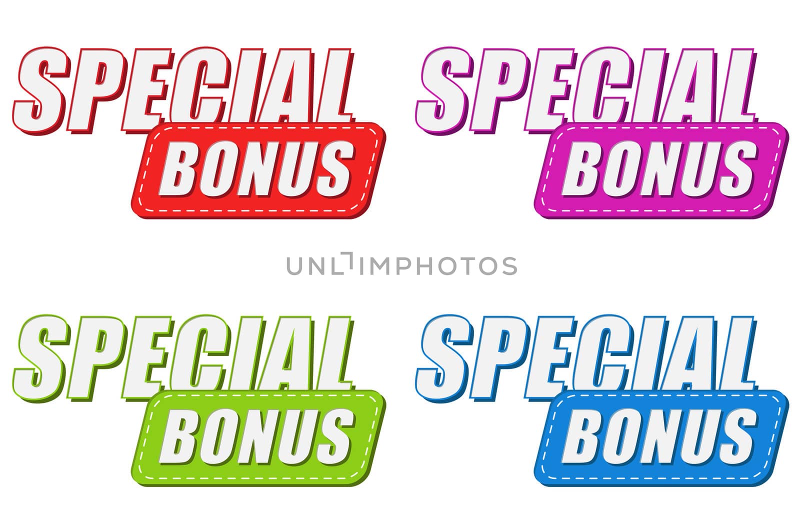 special bonus in four colors labels, business shopping concept, flat design