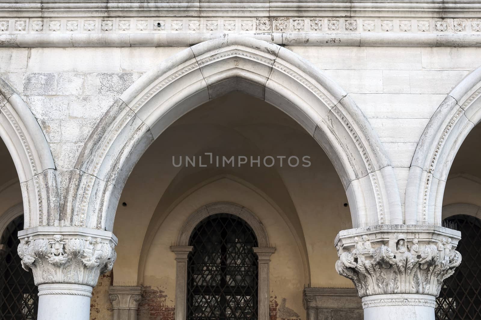 Detail of Venetian architecture, Palazzo Ducale, Venice, Italy.