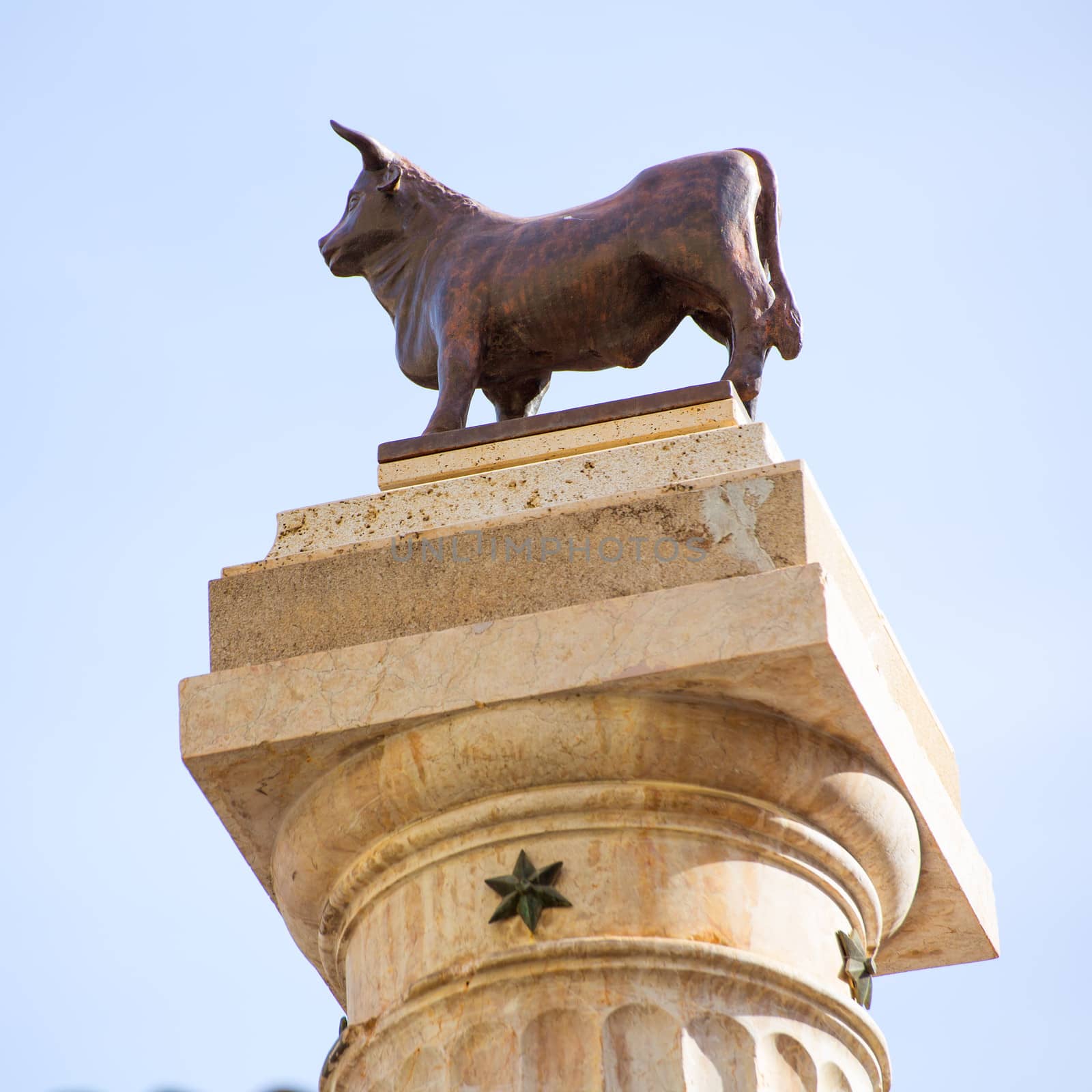 Aragon Teruel El Torico statue in Plaza Carlos Castel square at Spain