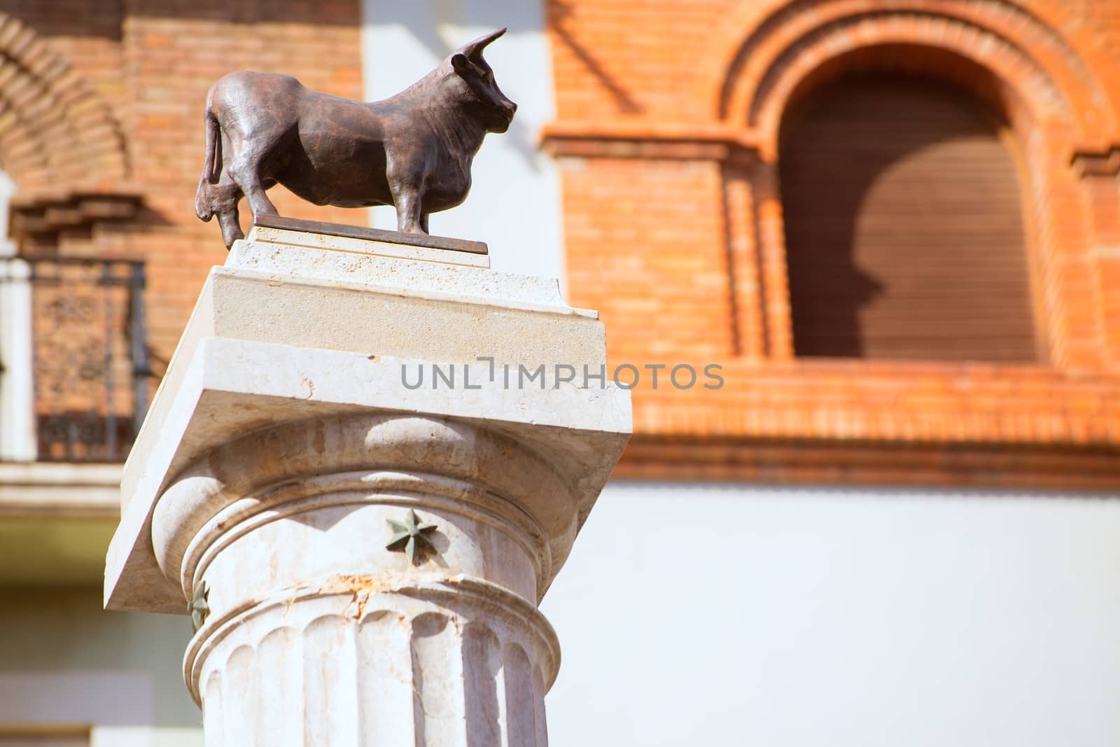 Aragon Teruel El Torico statue in Plaza Carlos Castel square at Spain