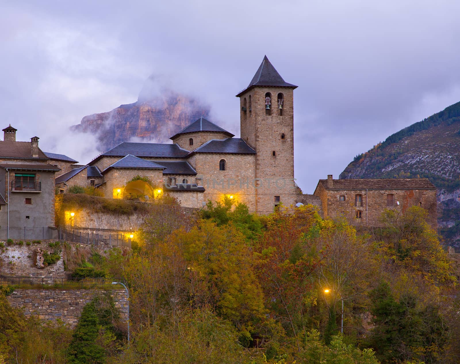 Torla Church in Pyrenees Ordesa Valley at Aragon Huesca Spain by lunamarina