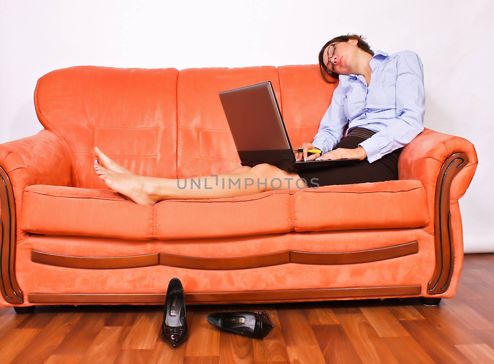 portrait of brunette businesswoman sleeping