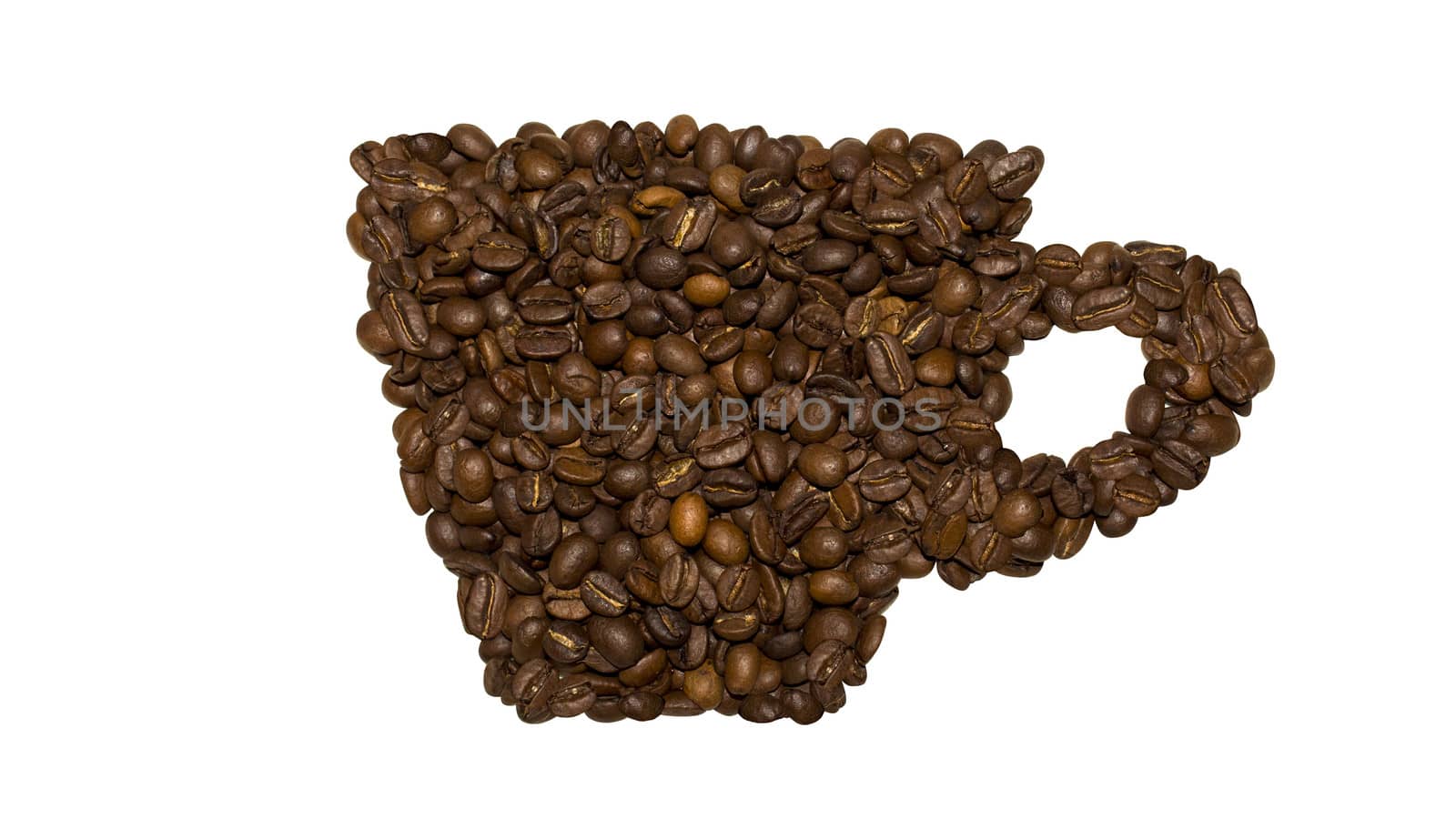 a Cup of coffee from coffee beans on a white background
