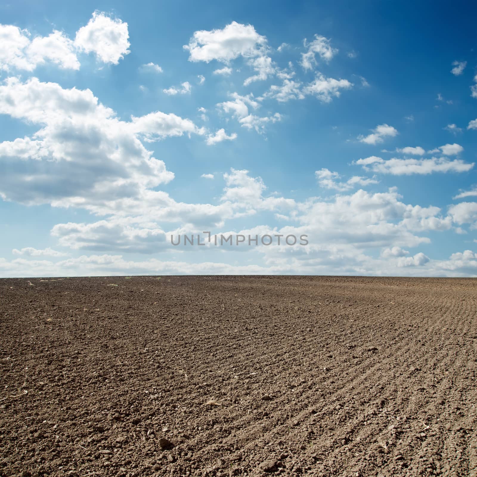 cloudy sky over ploughed field