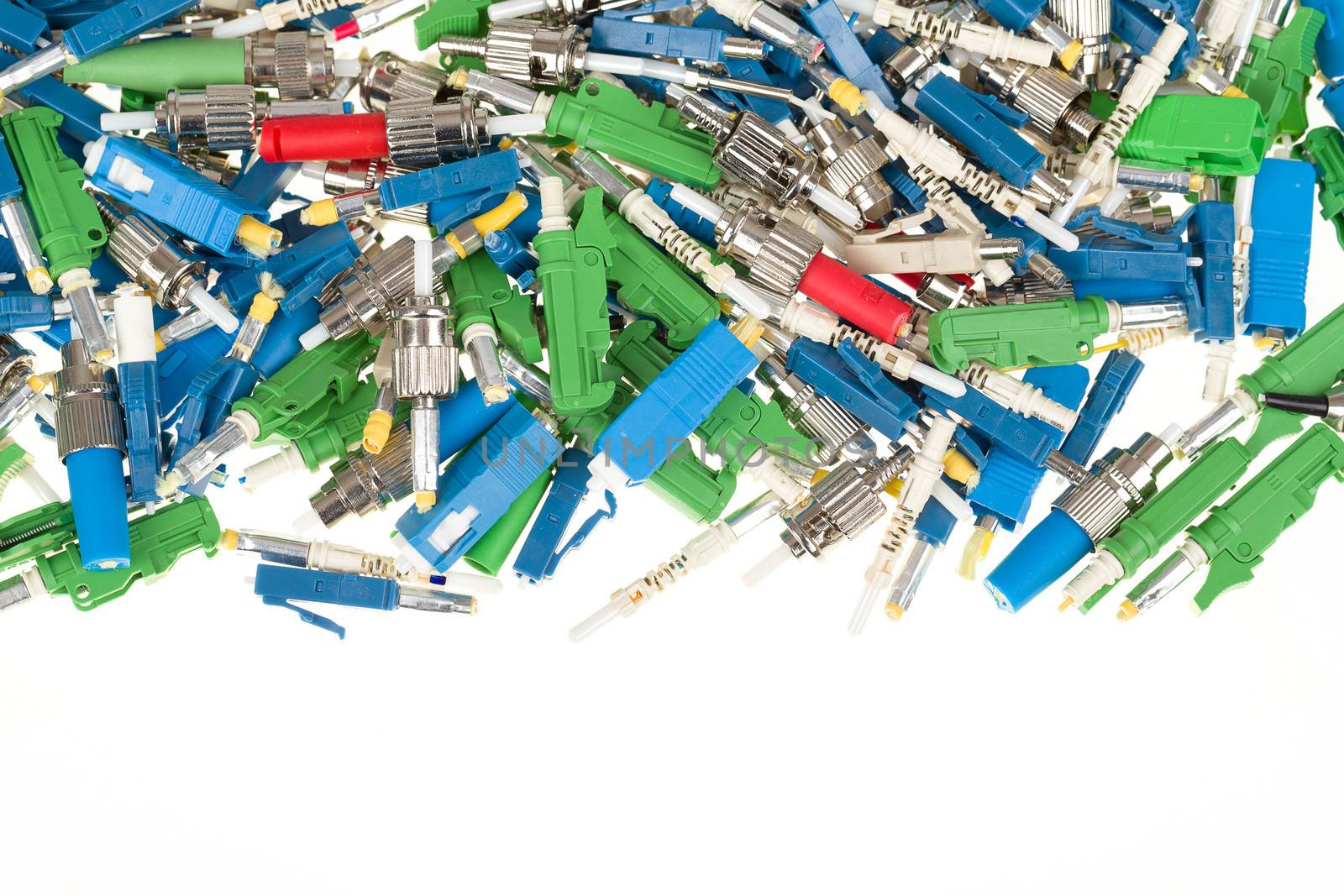 various types of fiber optic connectors with space for text