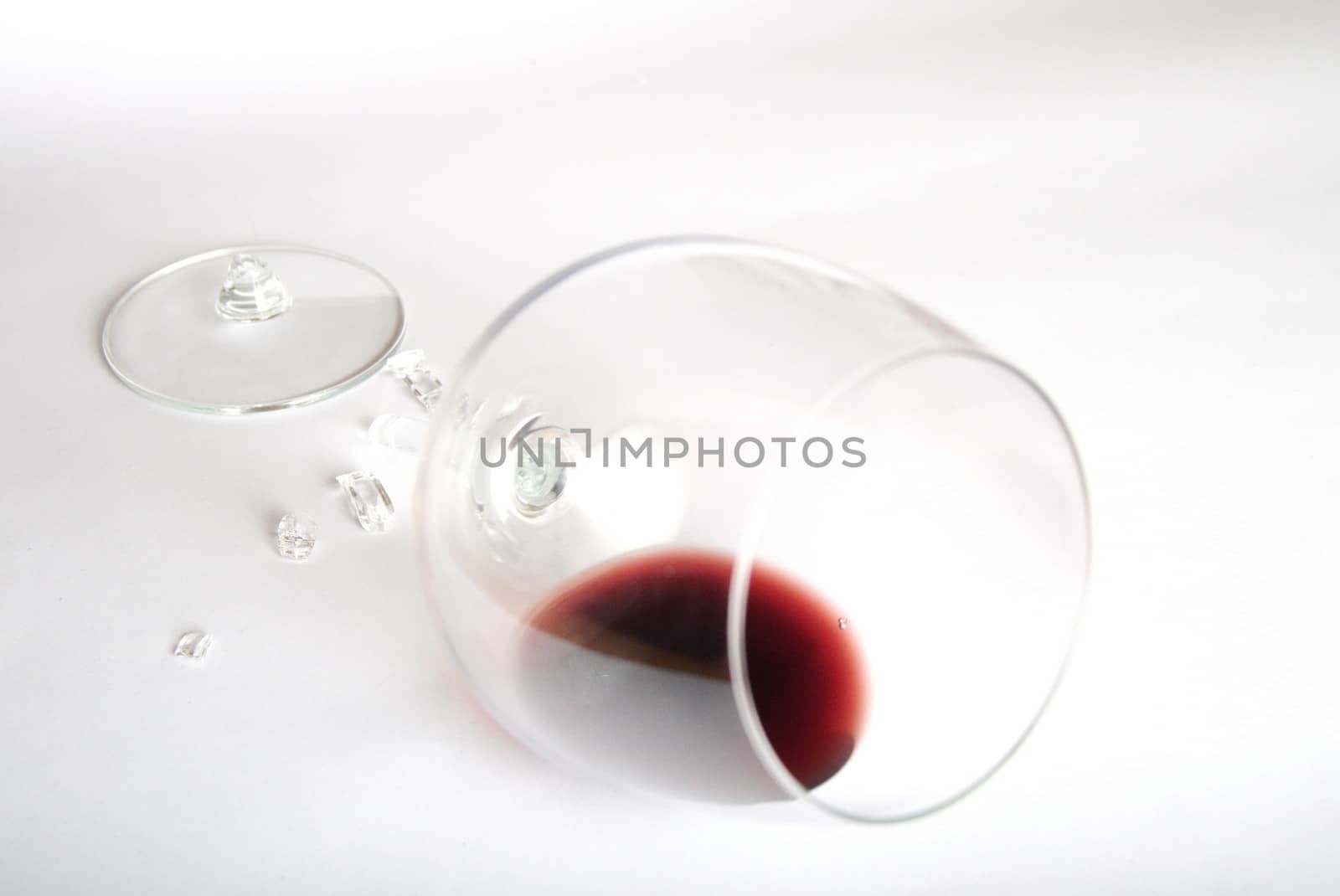 Red wine in broken glass by anderm