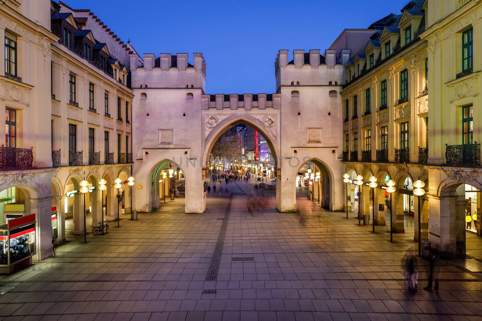 Karlstor Gate and Karlsplatz Square in the Evening, Munich, Germ by anshar