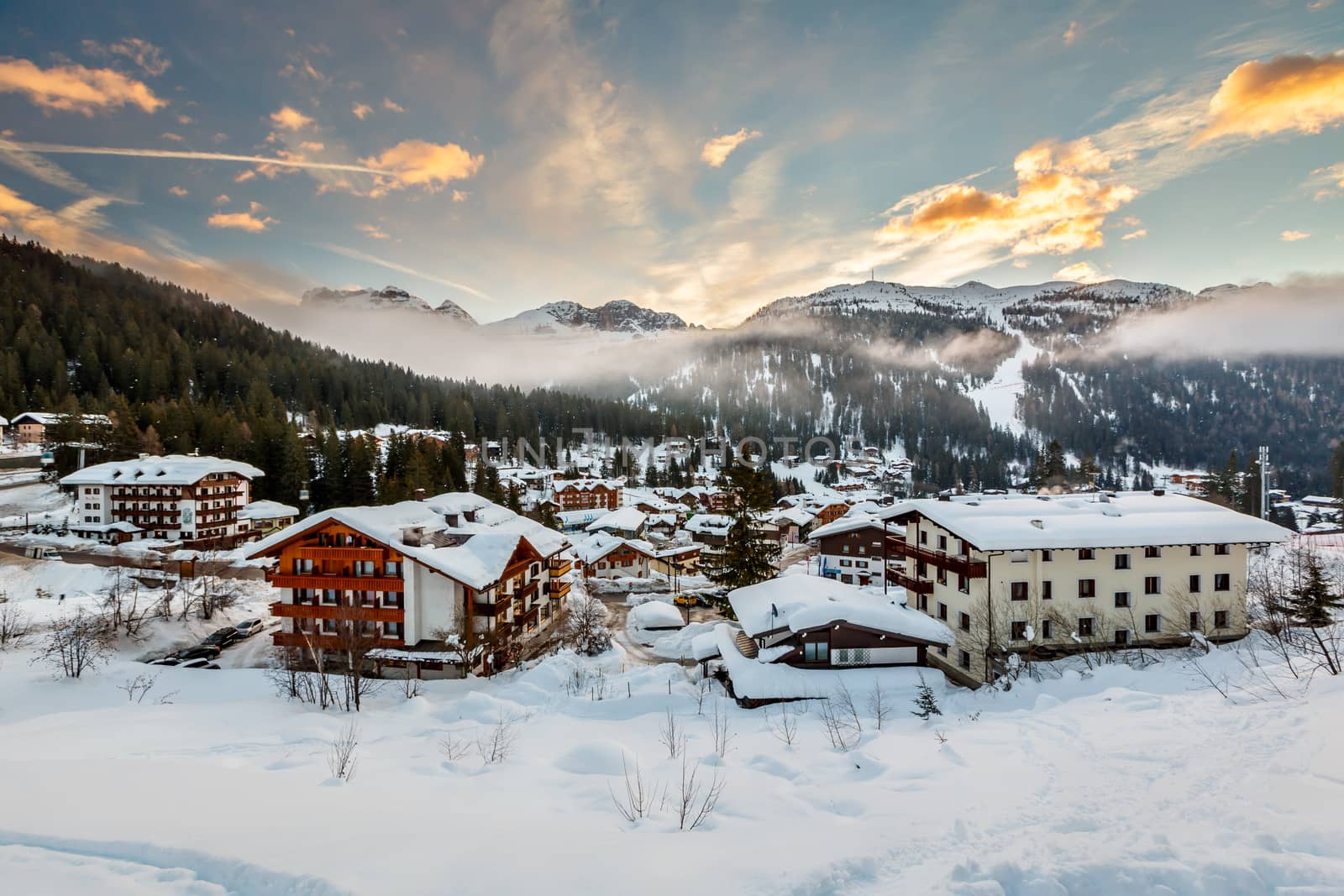 Ski Resort of Madonna di Campiglio in the Morning, Italian Alps, by anshar