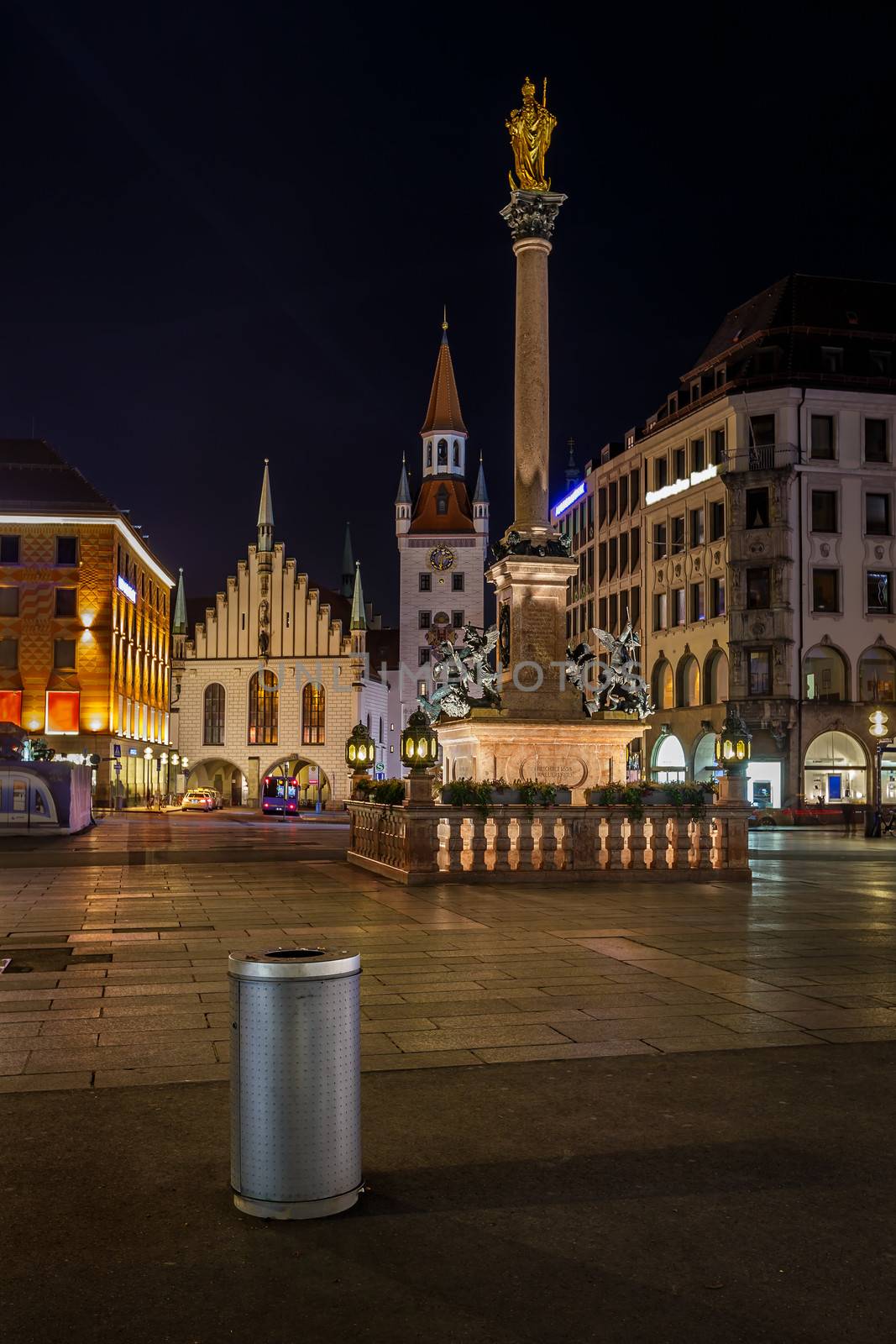 Old Town Hall and Marienplatz in Munich at Night, Bavaria, Germany