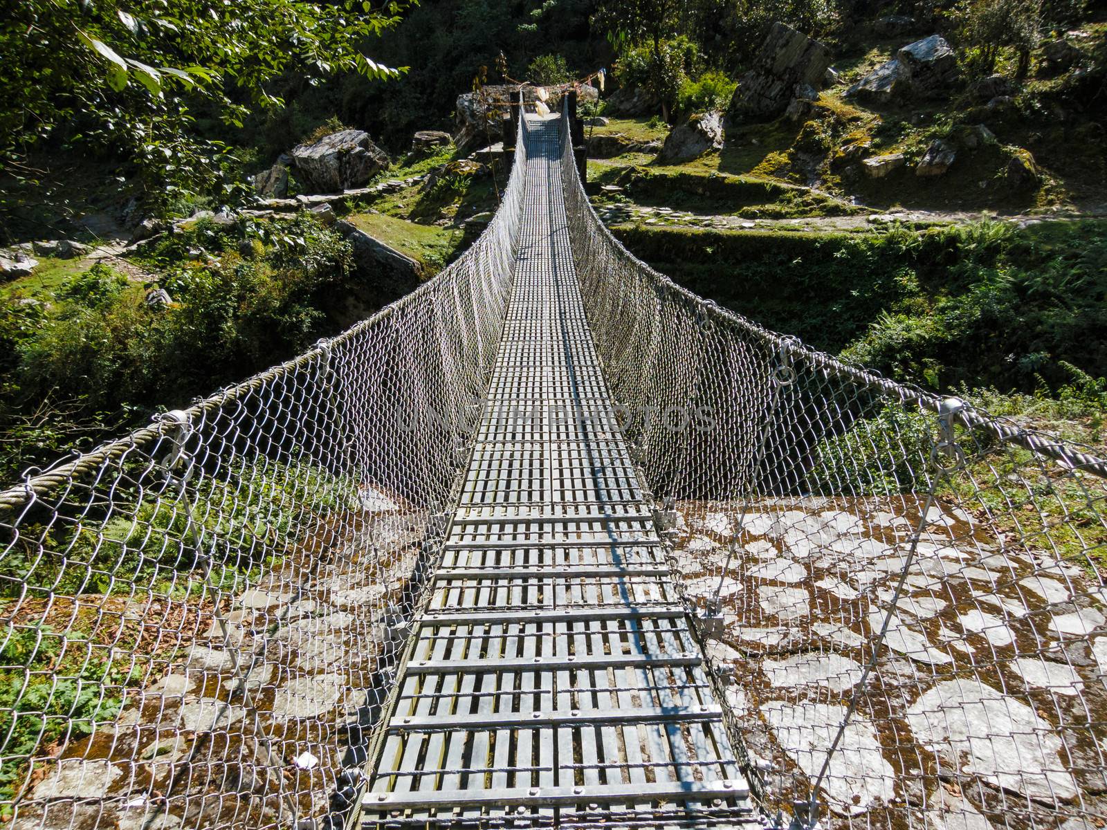 Suspension bridge over a river in Nepal