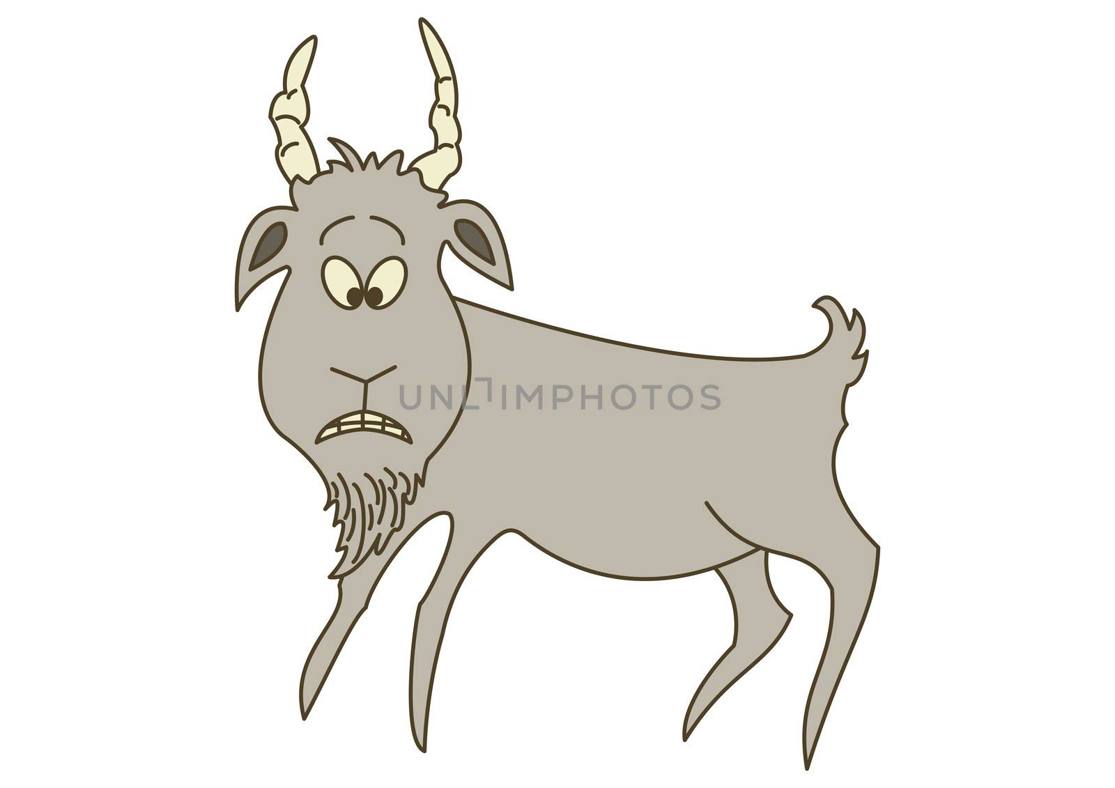 Cheerful cartoon smiling goat, isolated on white background