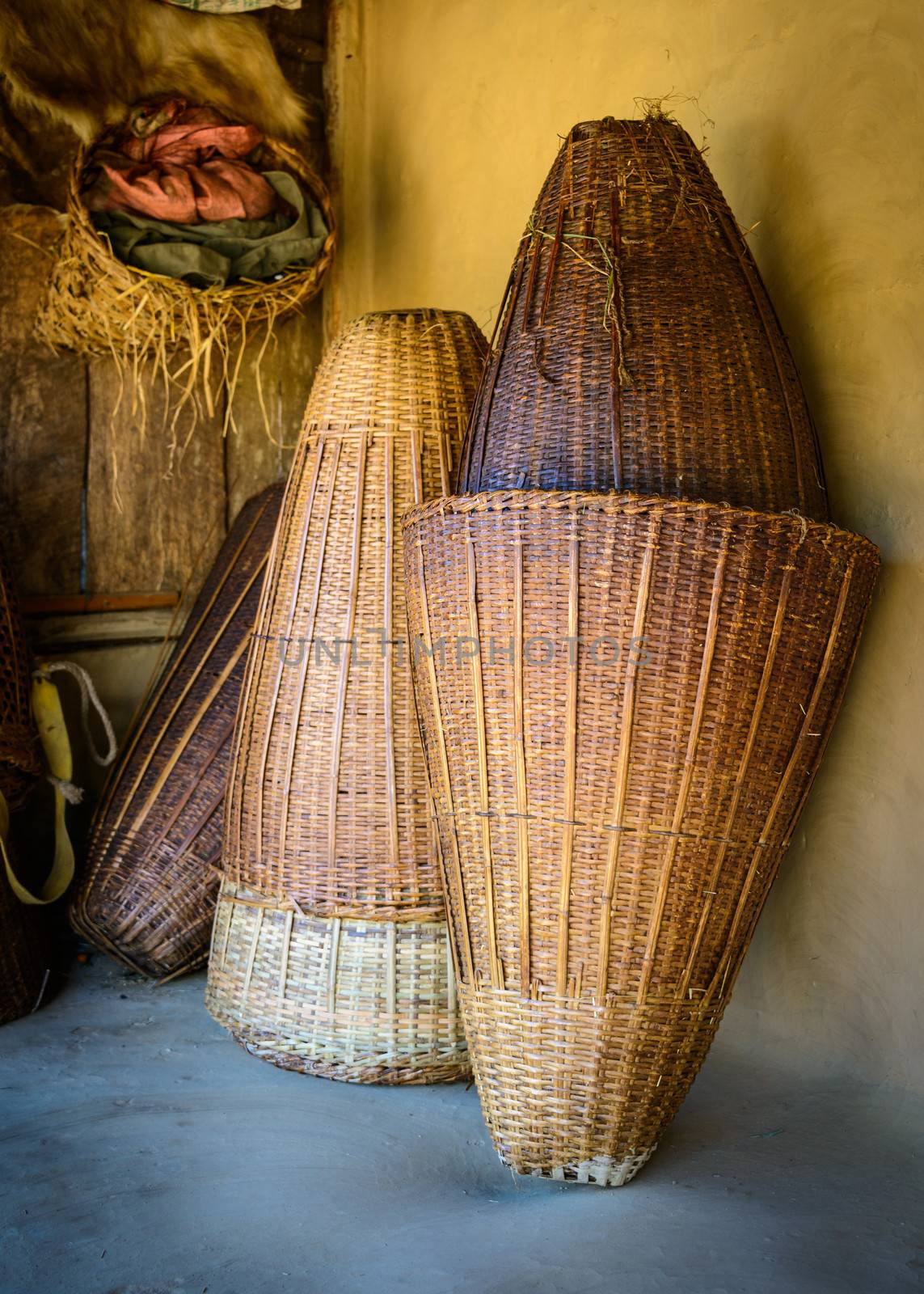 Wicker baskets in Nepal, rural way of life concept