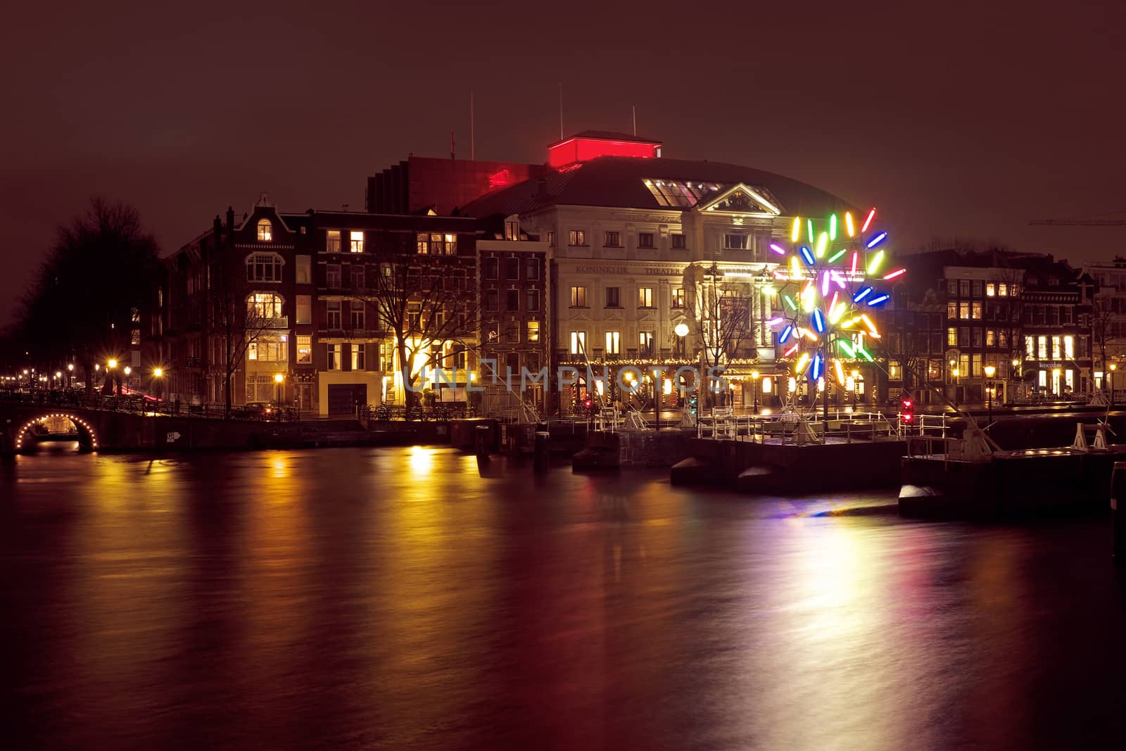 City scenic from Amsterdam in the Netherlands by night