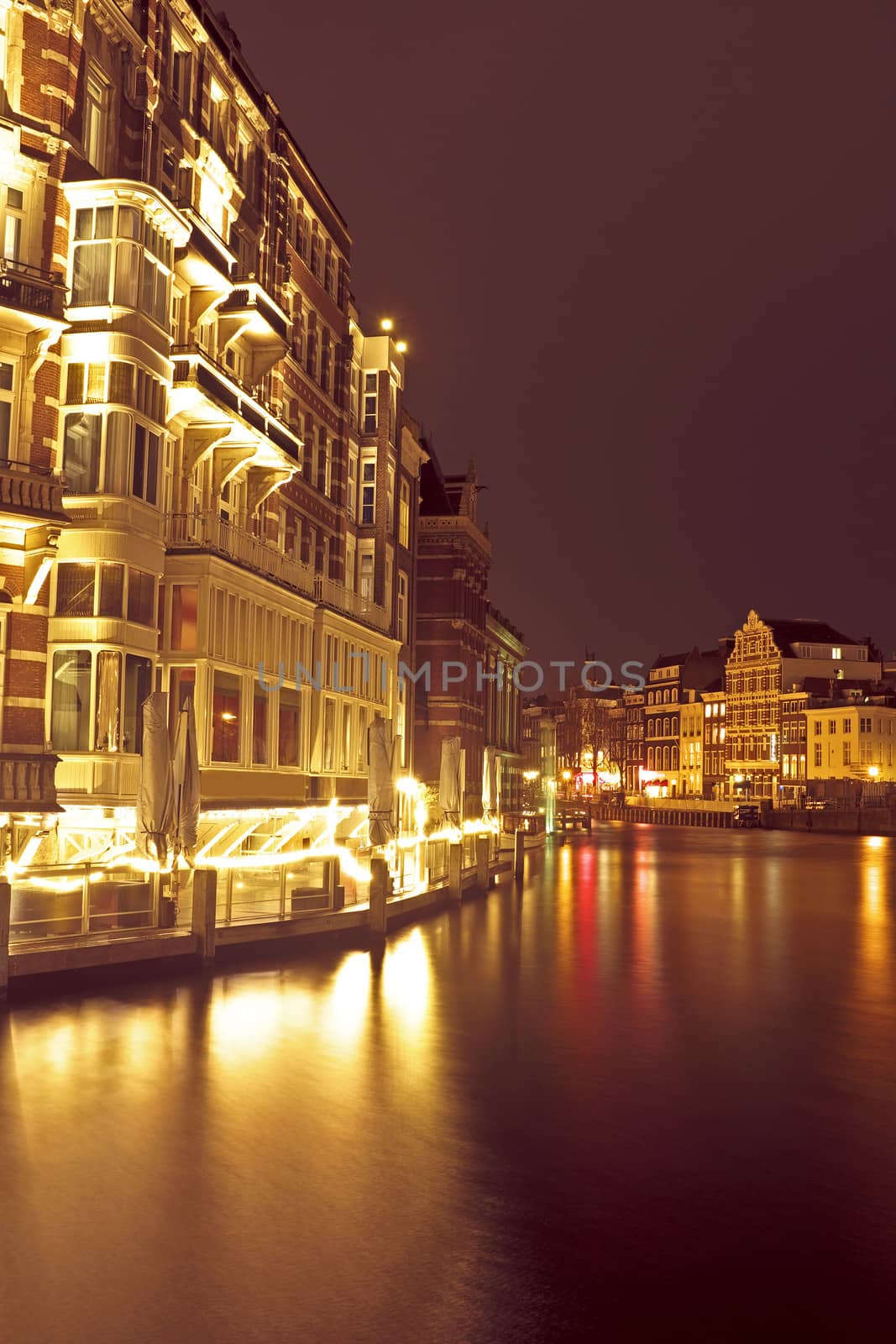 City scenic from Amsterdam in the Netherlands by night