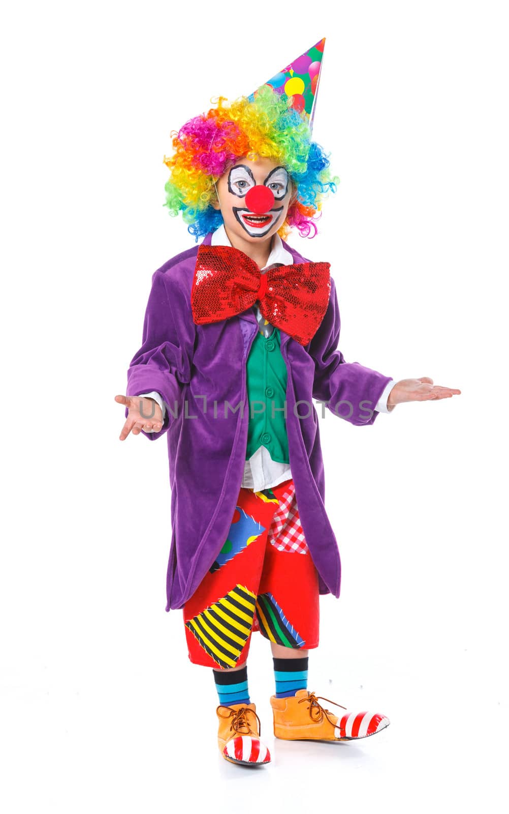 Cute boy clown. Isolated on white background.