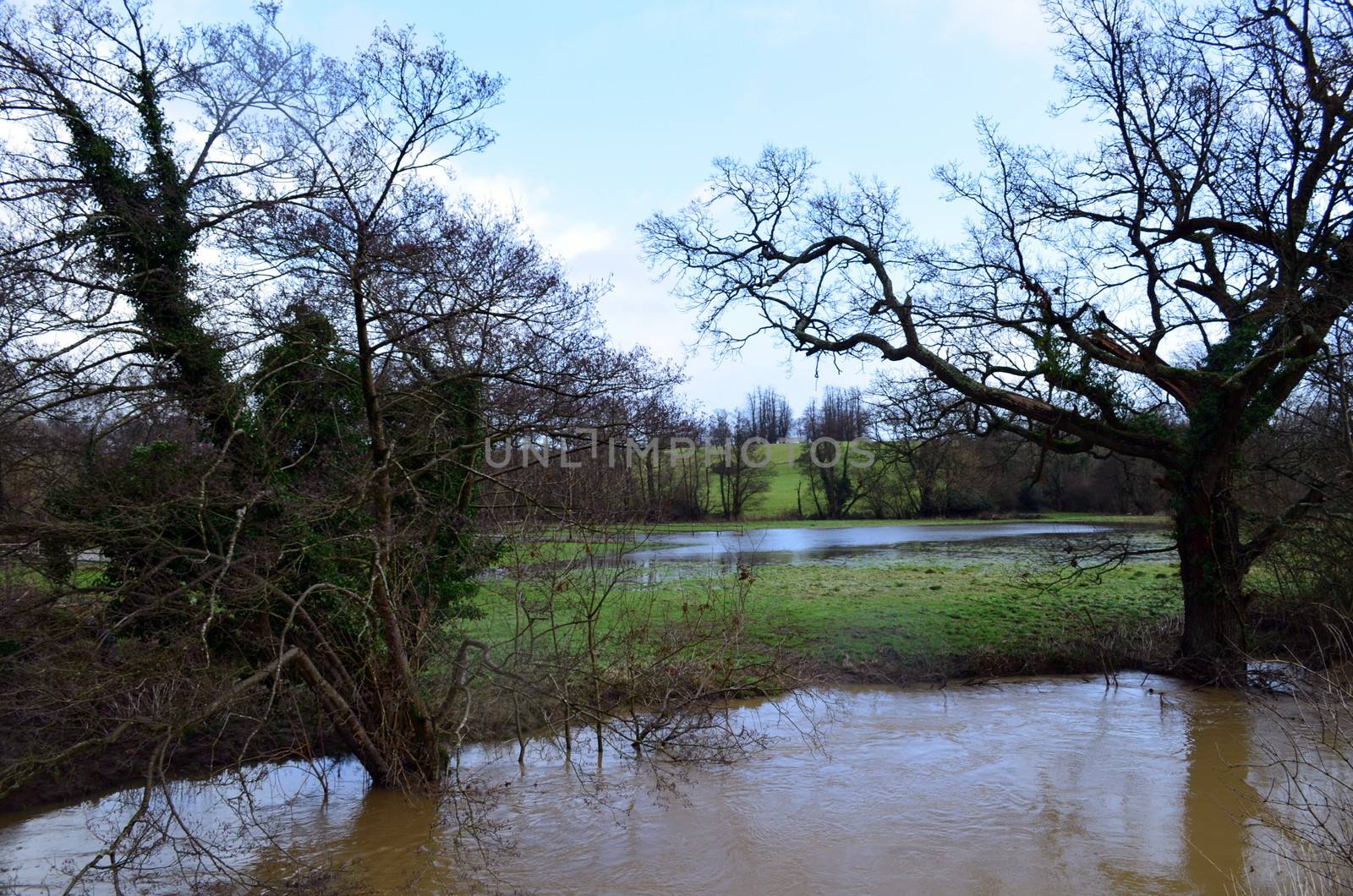 The River Ouse in Sussex, England bursts its banks due to heavy rainfall the UK experienced in early 2014 causing severe flooding.