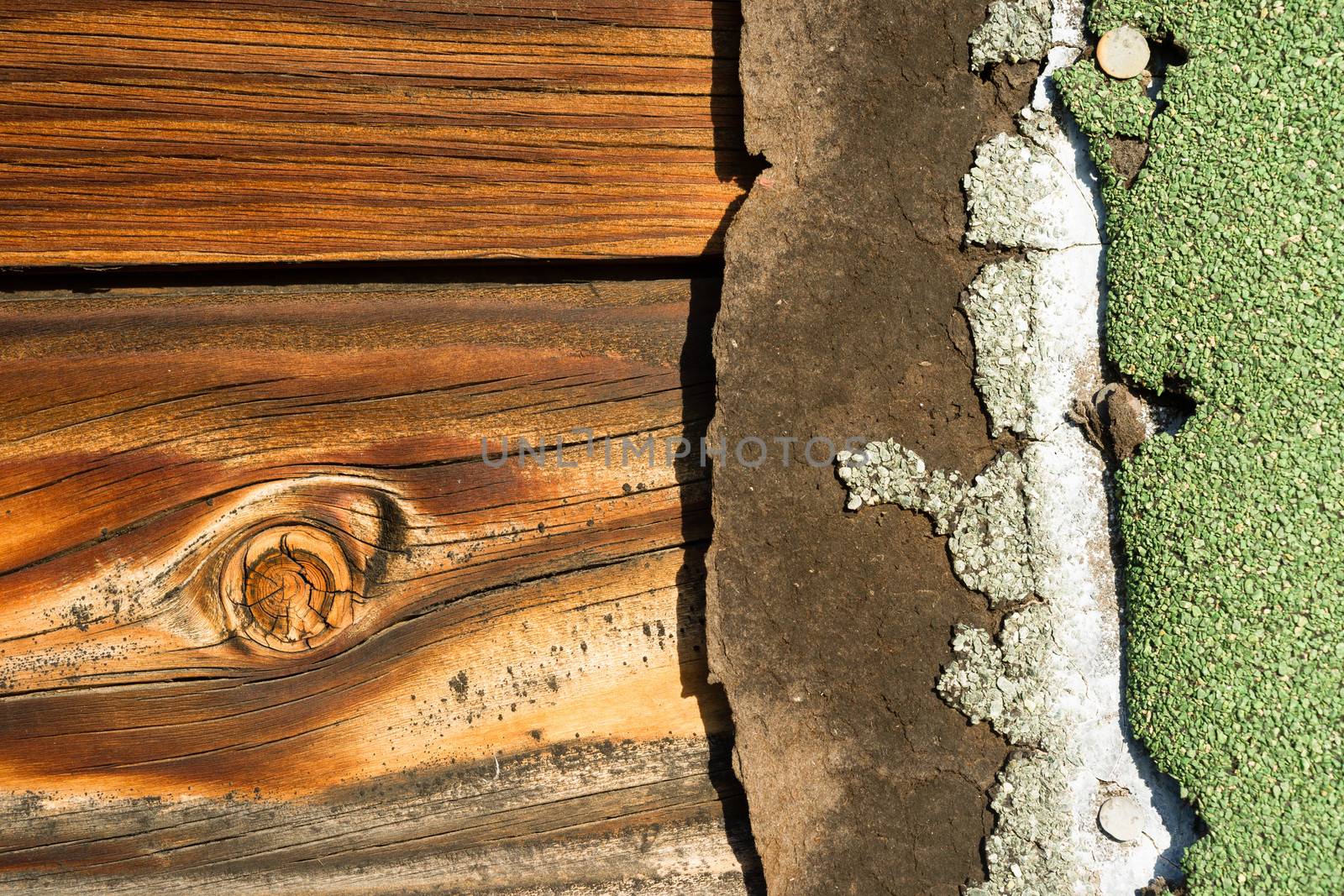 Roofing used for siding is almost all worn off on the side of this old house