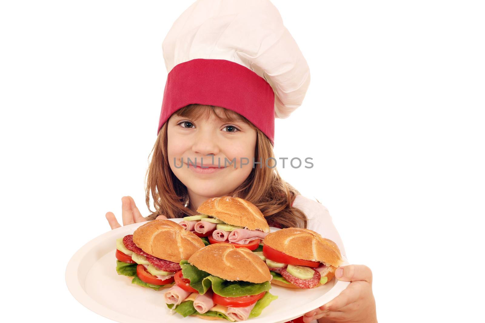 little girl cook with sandwiches