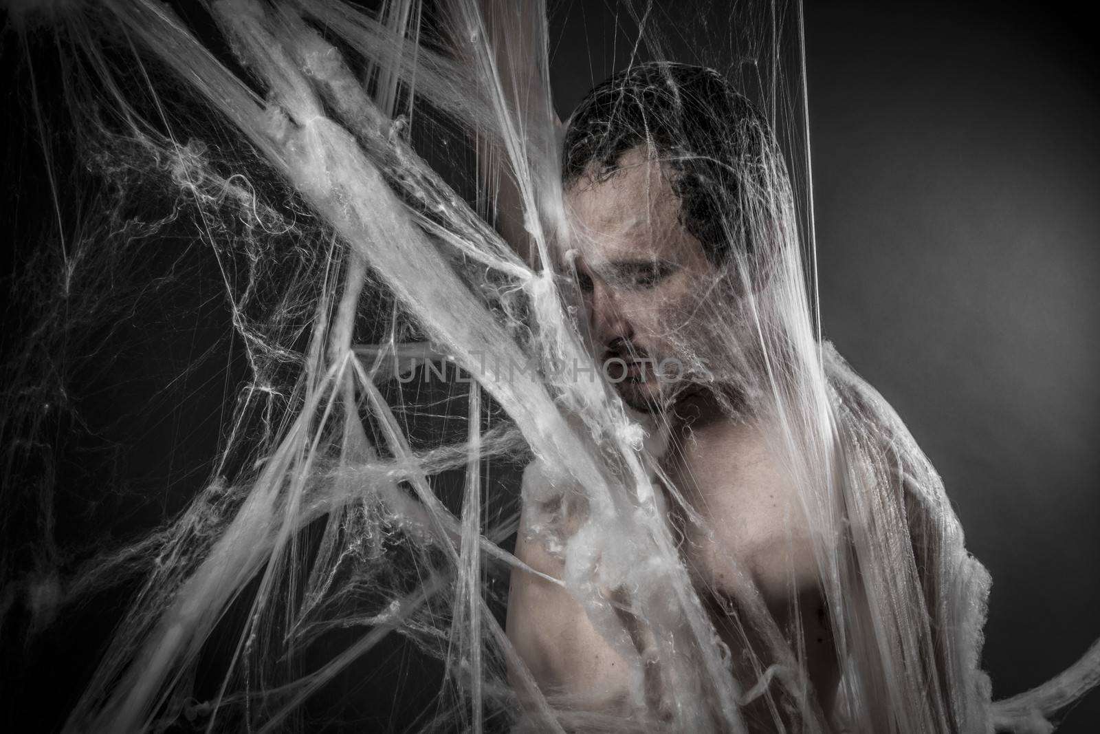 Internet.man tangled in huge white spider web by FernandoCortes