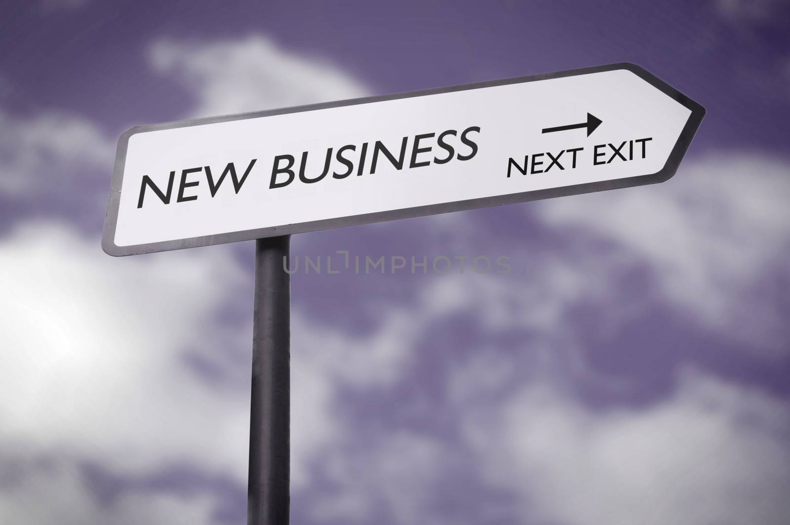 New business road sign pointing towards the next exit