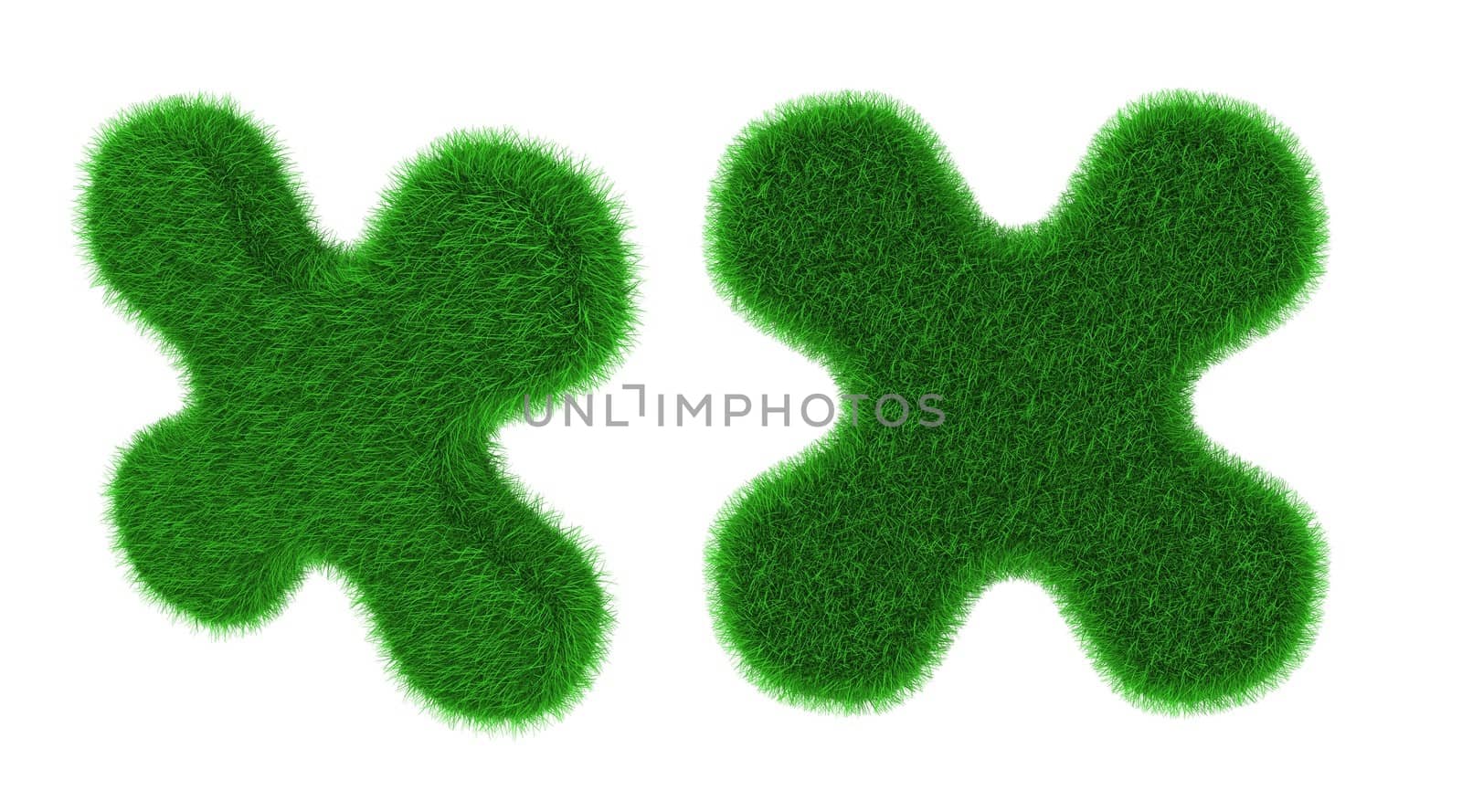 Flower shaped object covered with grass isolated on white background