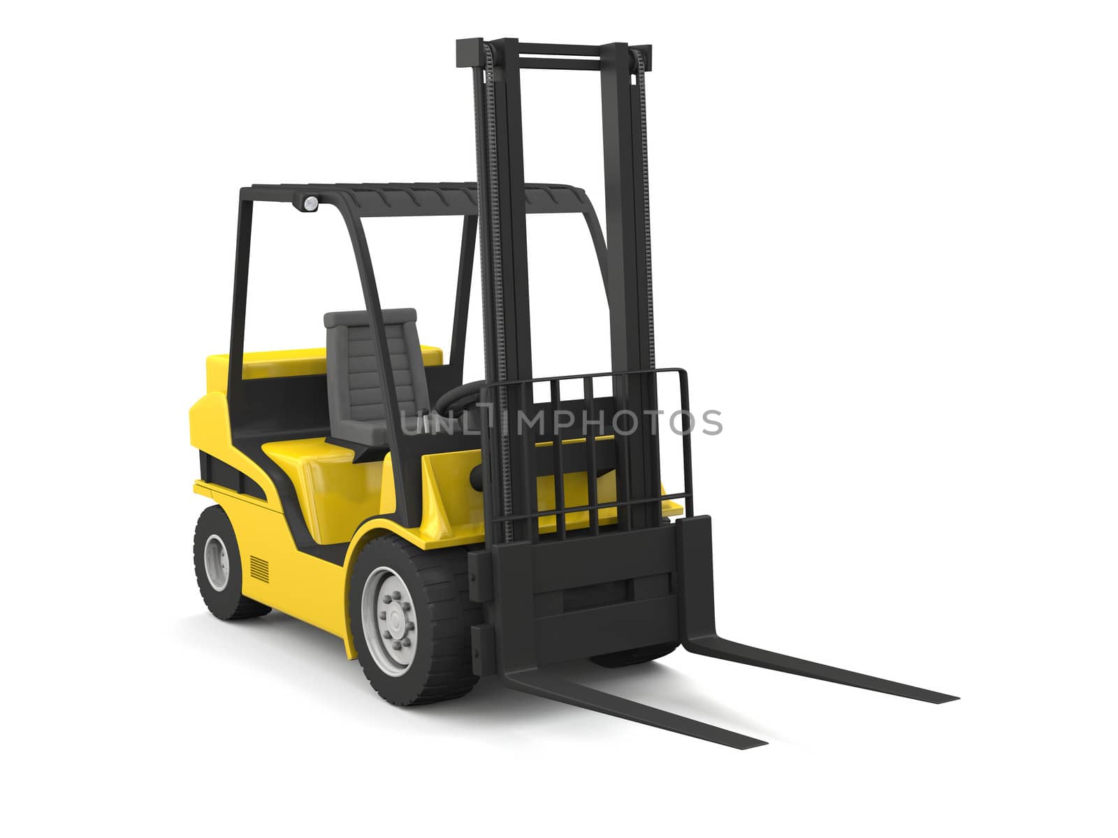 Modern yellow forklift isolated on white background