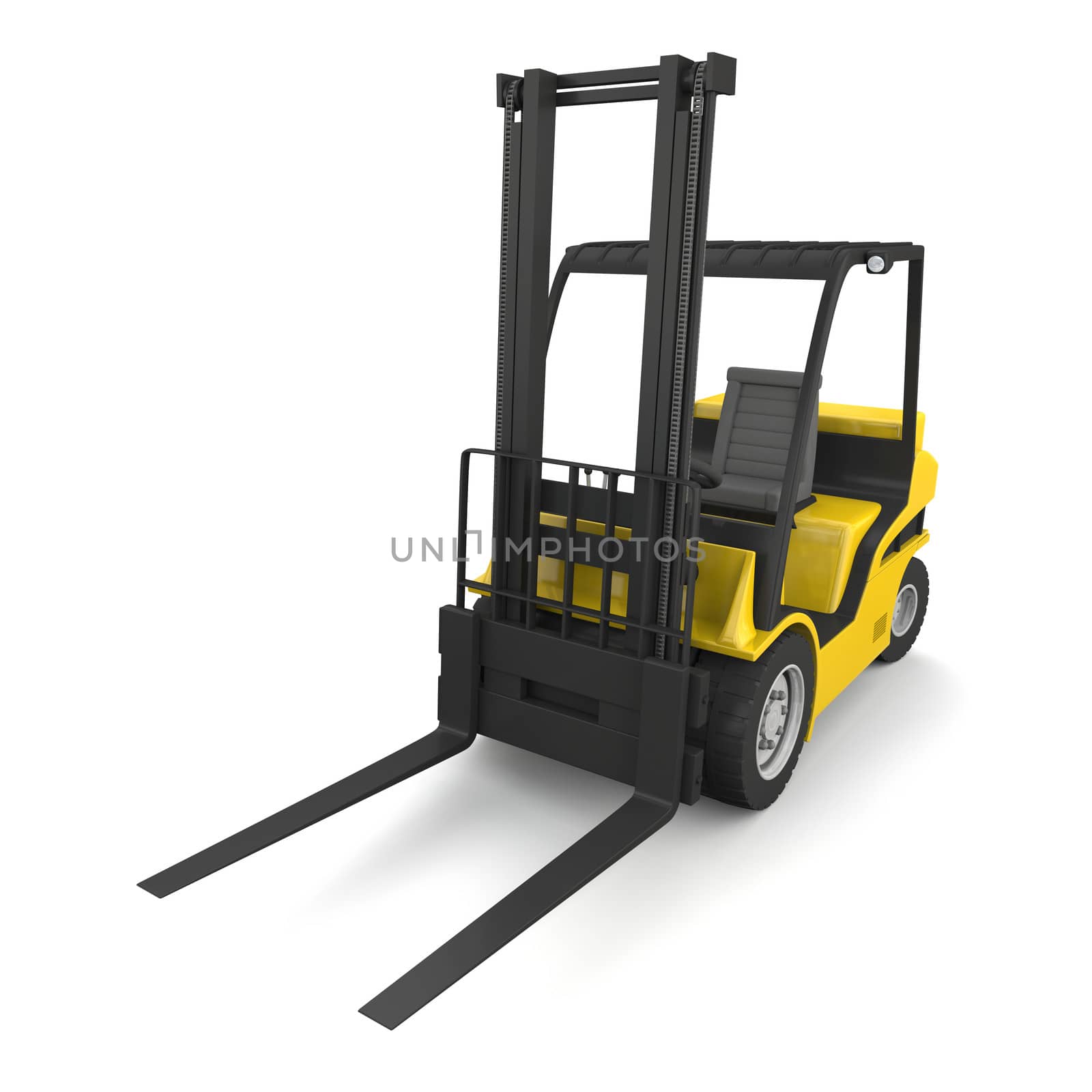 Modern yellow forklift isolated on white background
