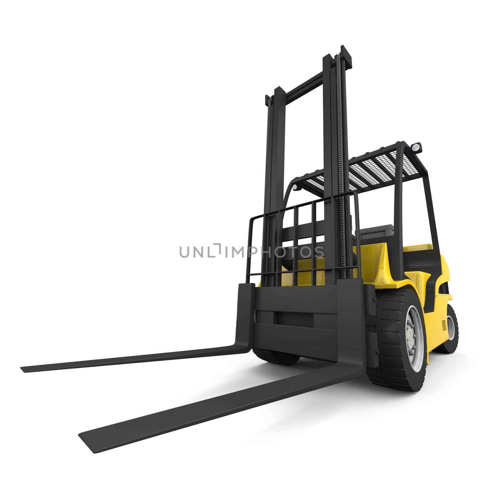 Modern yellow forklift isolated on white background