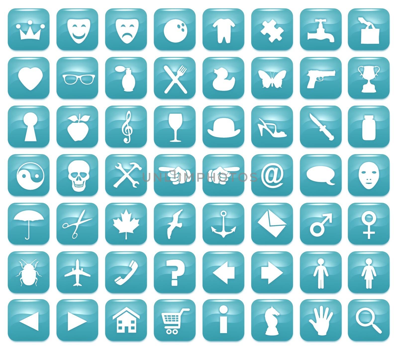 Illustration of 56 Aqua blue icons