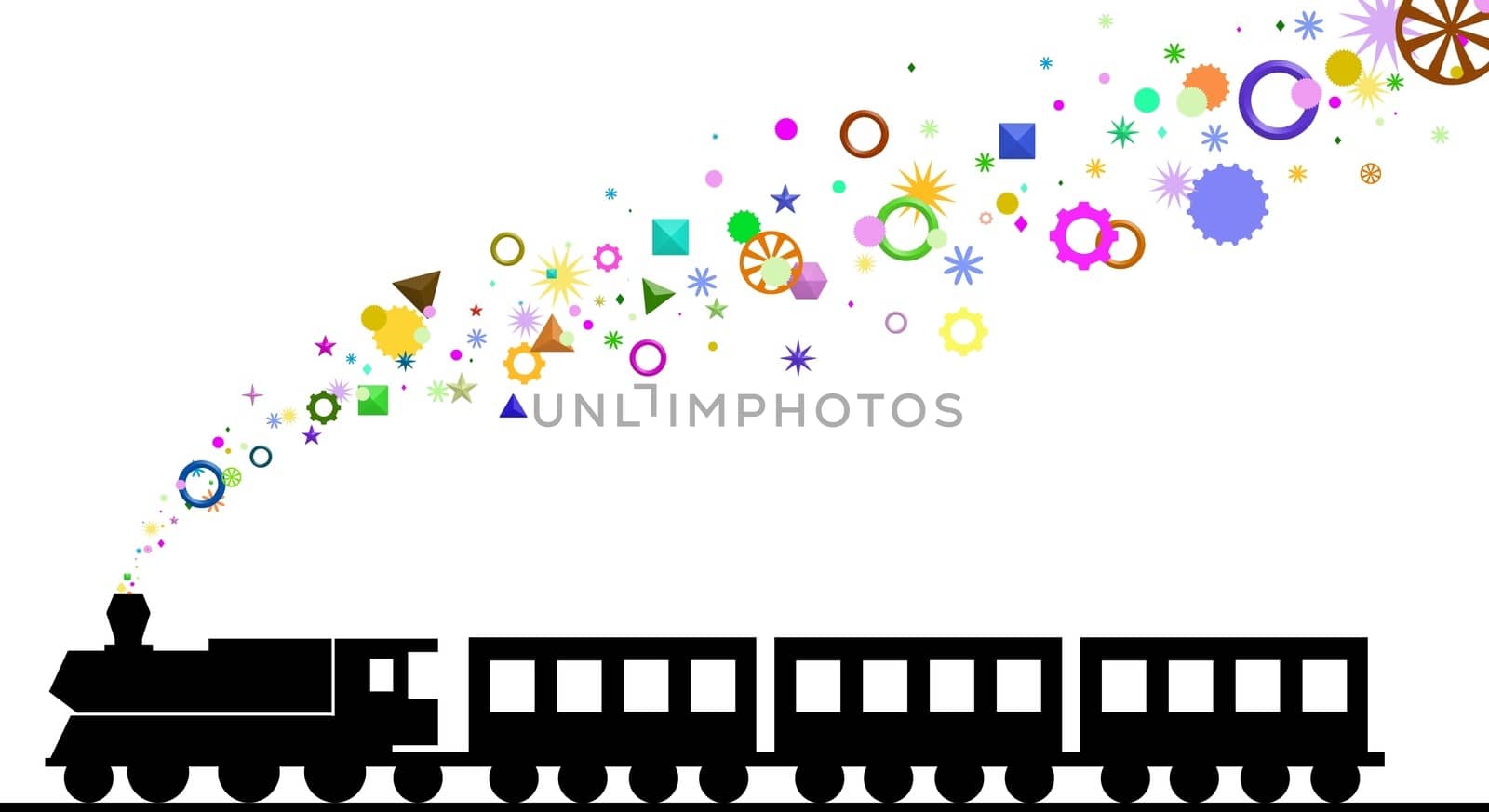 Illustration of a train with colorful shapes