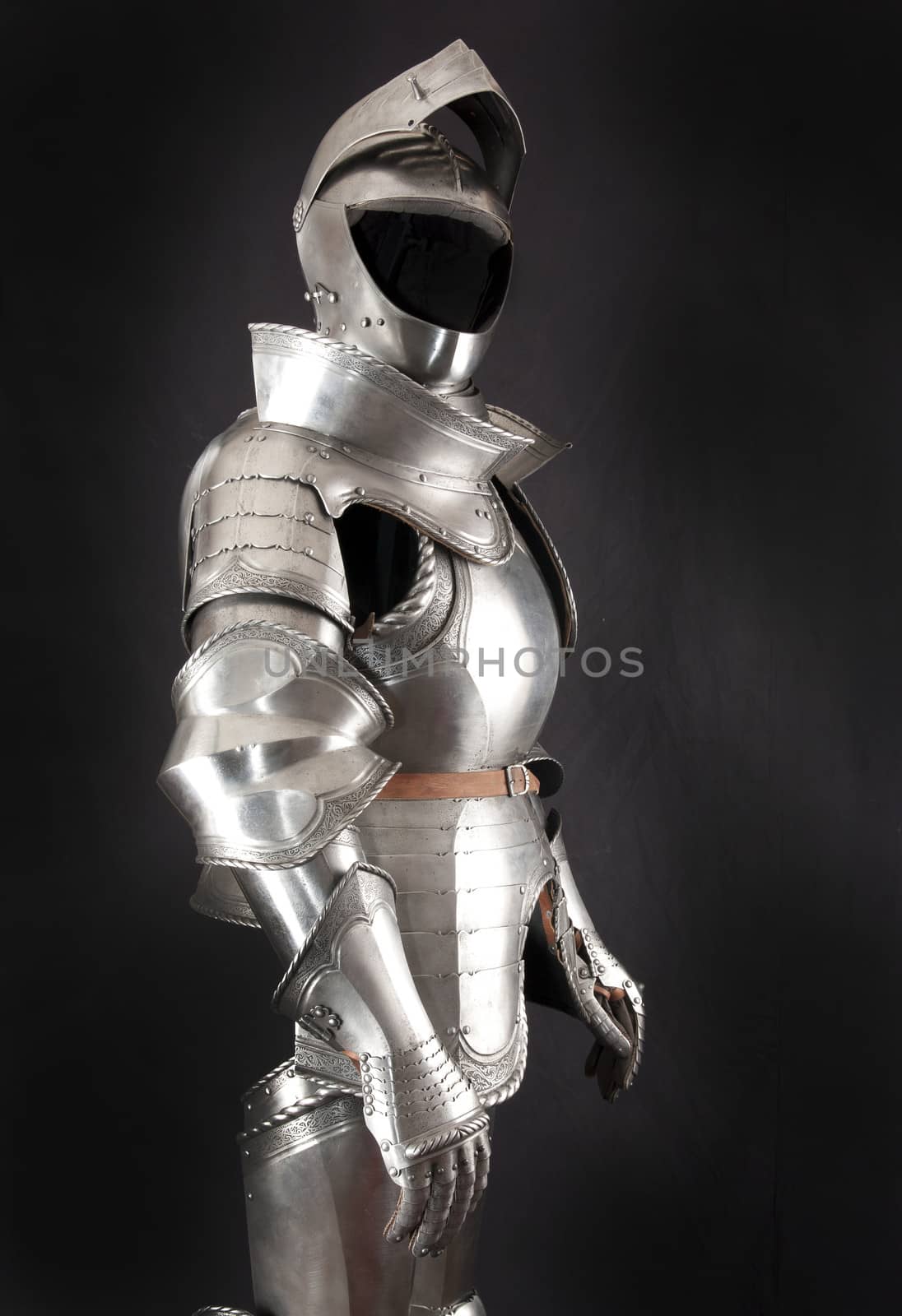 Armour of the medieval knight. Metal protection of the soldier against the weapon of the opponent