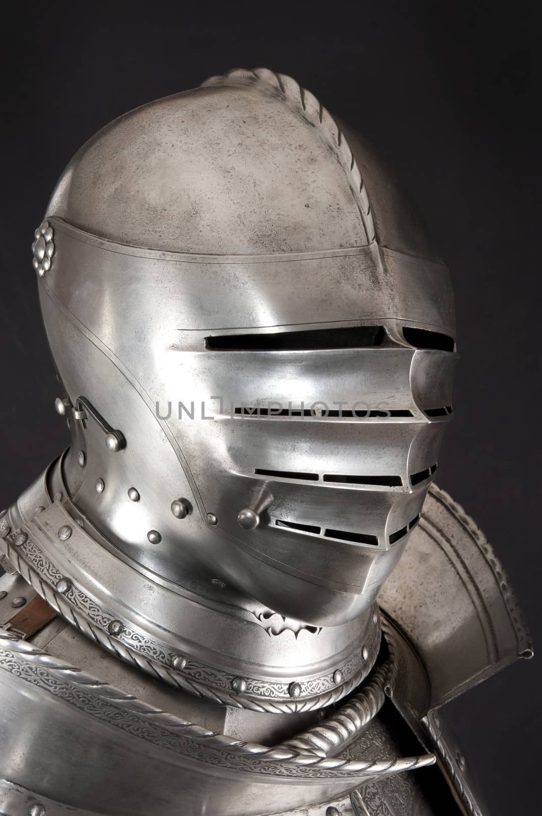 Armour of the medieval knight. Metal protection of the soldier against the weapon of the opponent