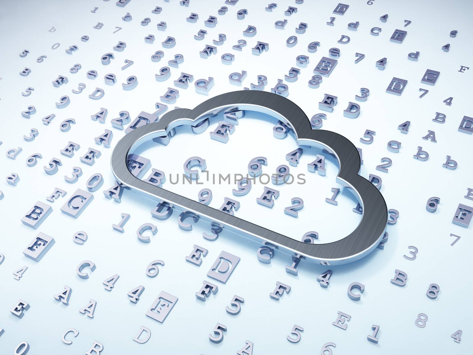 Cloud networking concept: Silver Cloud on digital background, 3d render