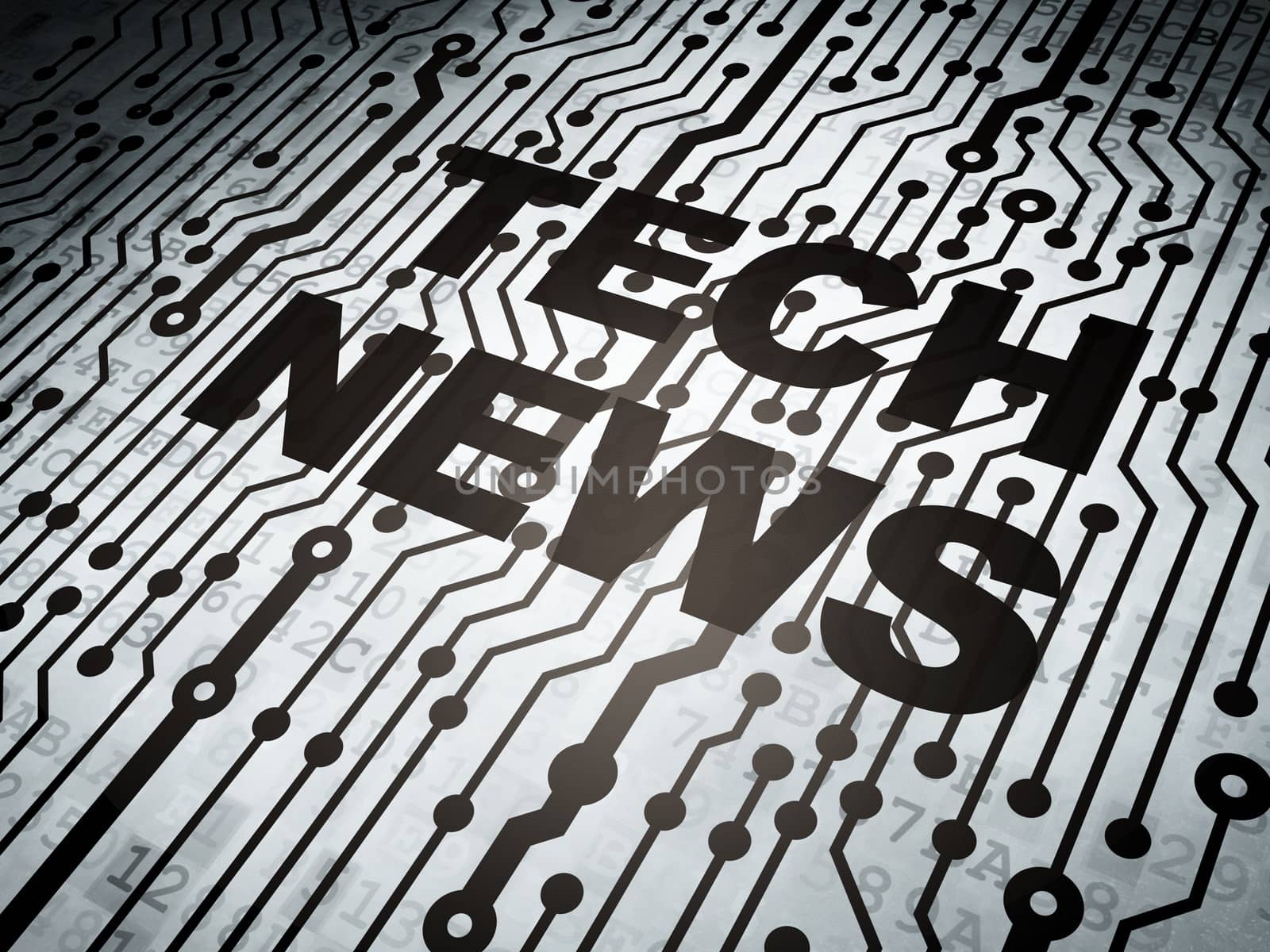 News concept: circuit board with  word Tech News, 3d render
