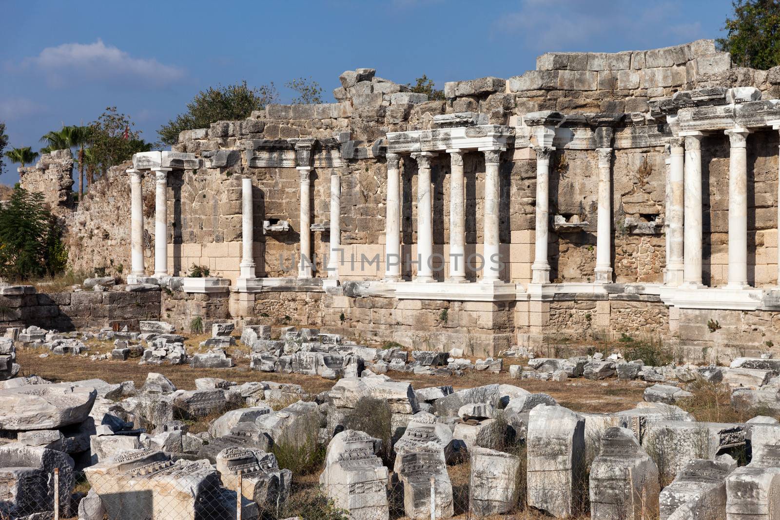 Ancient building columns at Turkey Side city ruins