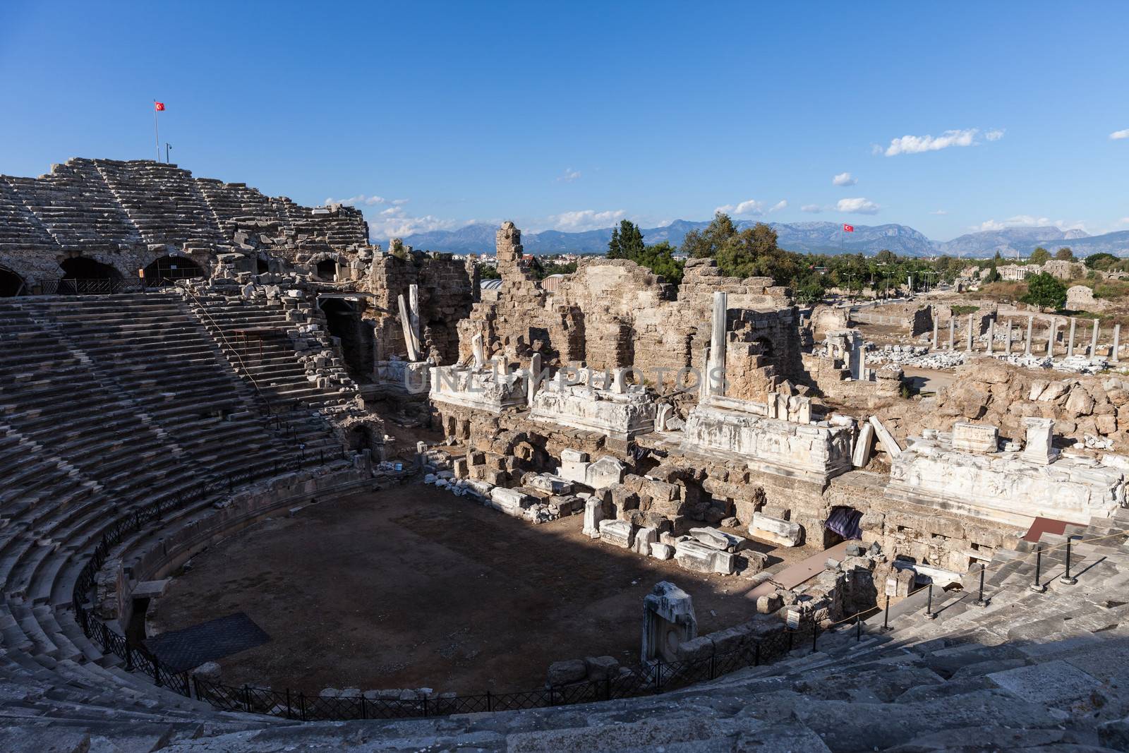 Ancient Pamphylia amphitheatre stage building at Turkey Side city ruins