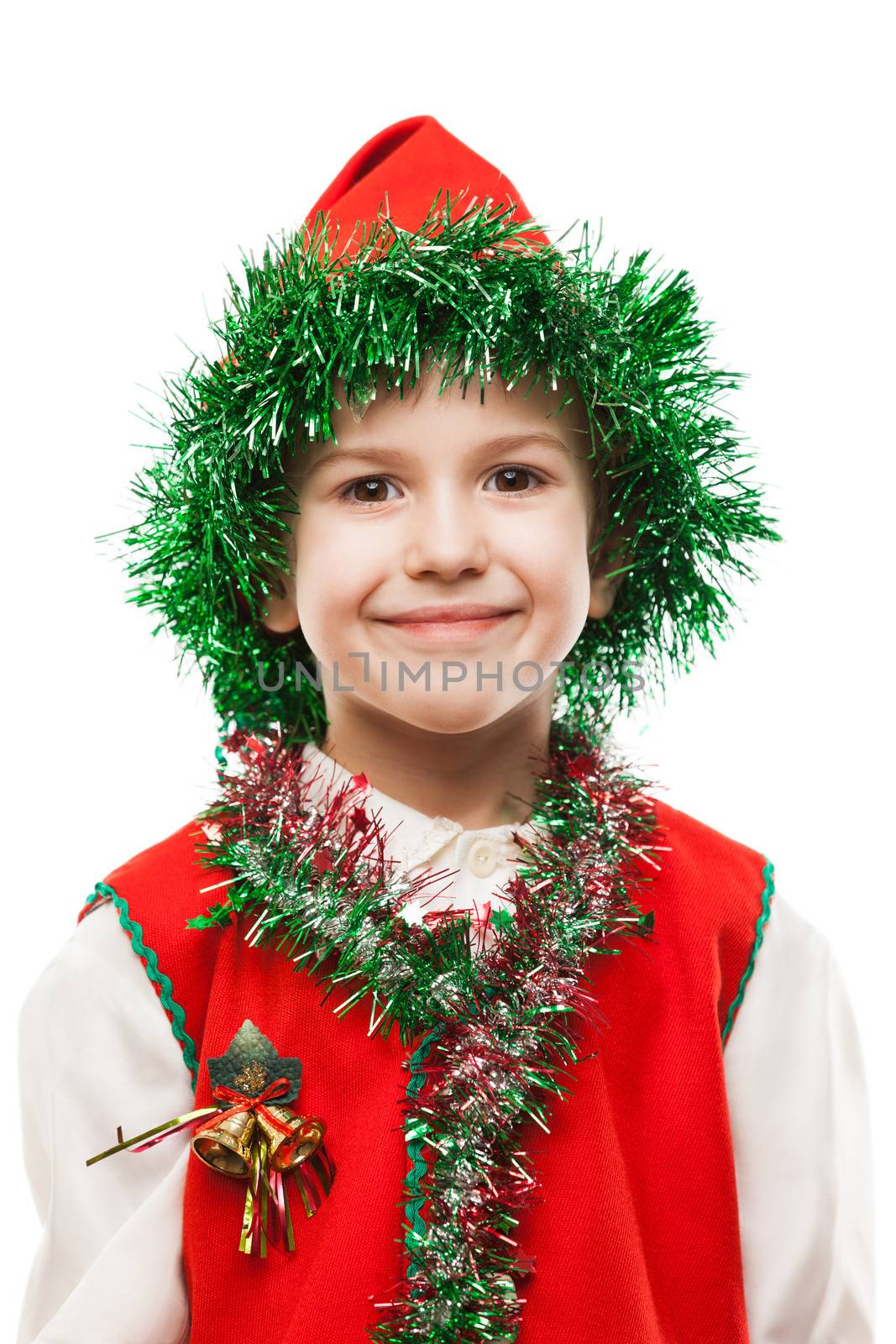 Little smiling child boy in gnome or elf costume by ia_64