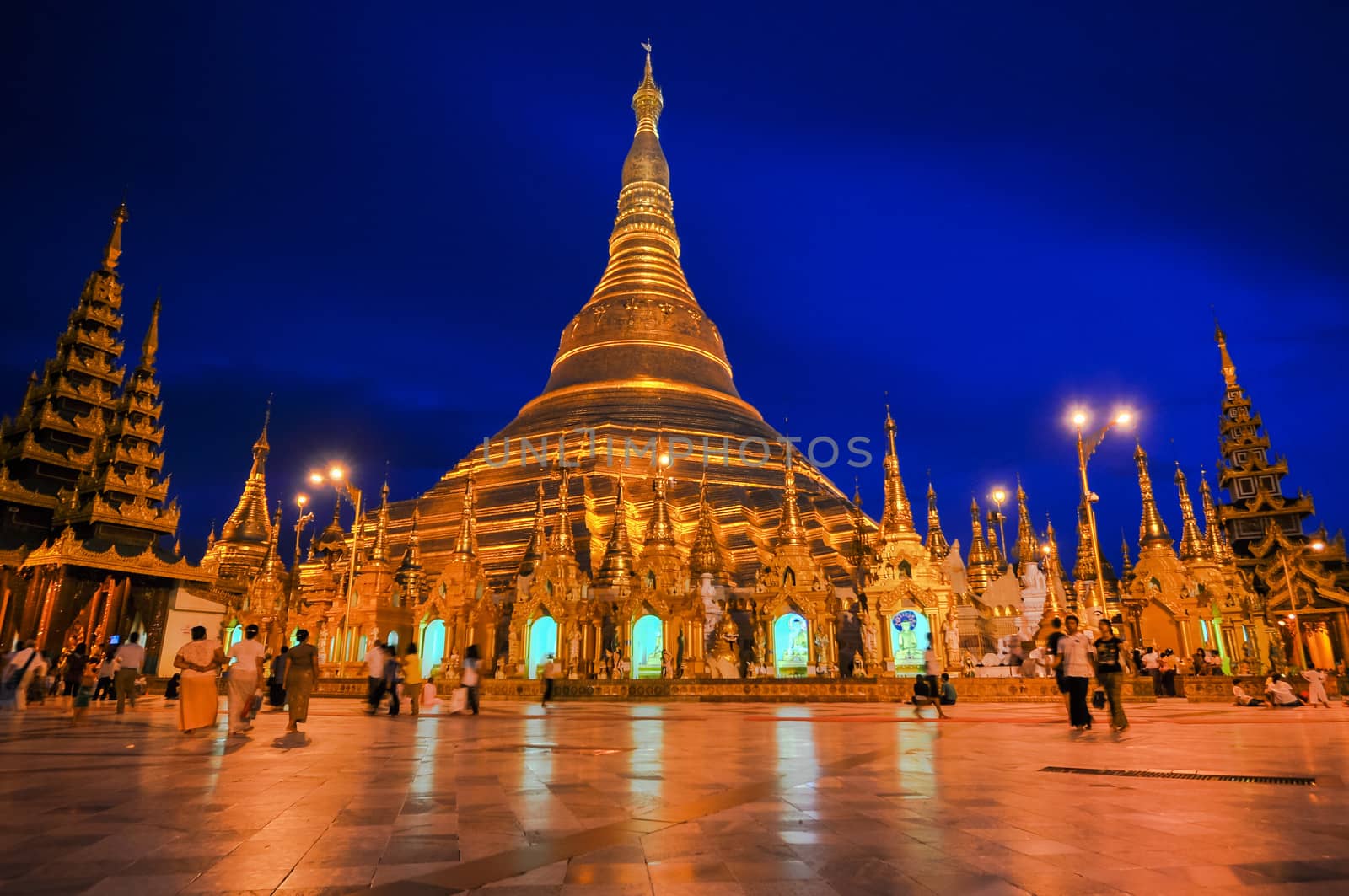 Shwedagon Pagoda in Yangon City Night, Burma (Myanmar) by weltreisendertj