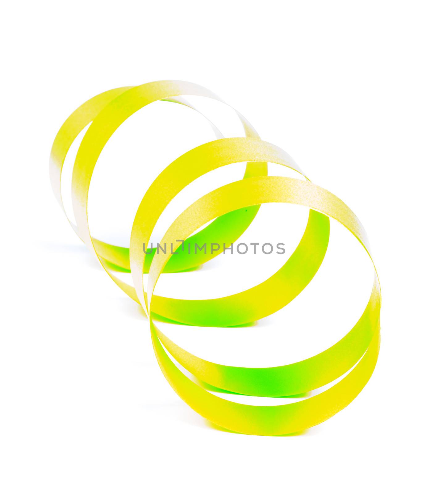 Green Yellow Curly Party Streamer isolated on white background