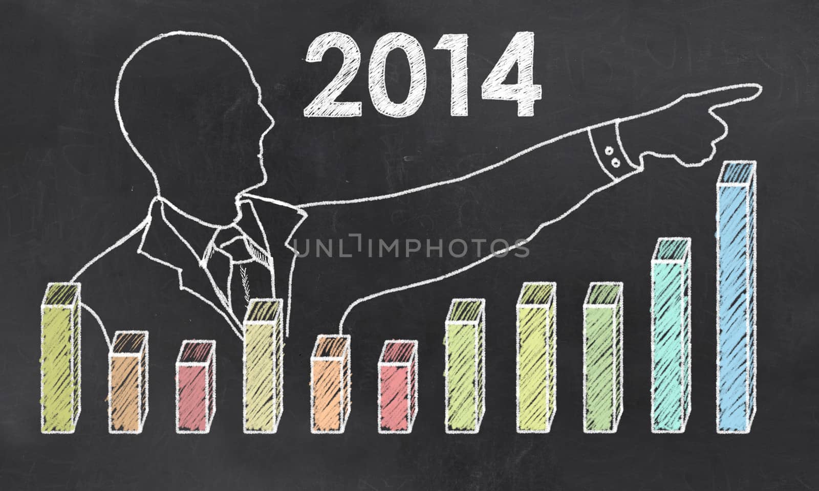 Growth in 2014 with Creative Businessman showing Positive Graph