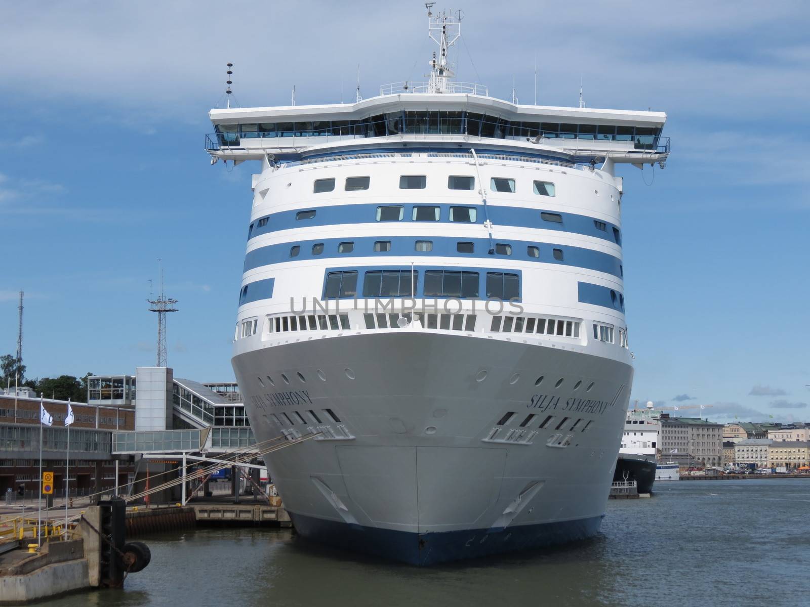 HELSINKI, CIRCA JUNE 2012 - MS Silja Symphony cruiserferry ship (one of the ten largest ferries in Europe) moored at the harbour of Helsinki, June 2012  HELSINKI, CIRCA JUNE 2012 - MS Silja Symphony cruiserferry ship (one of the ten largest ferries in Europe) moored at the harbour of Helsinki, June 2012 