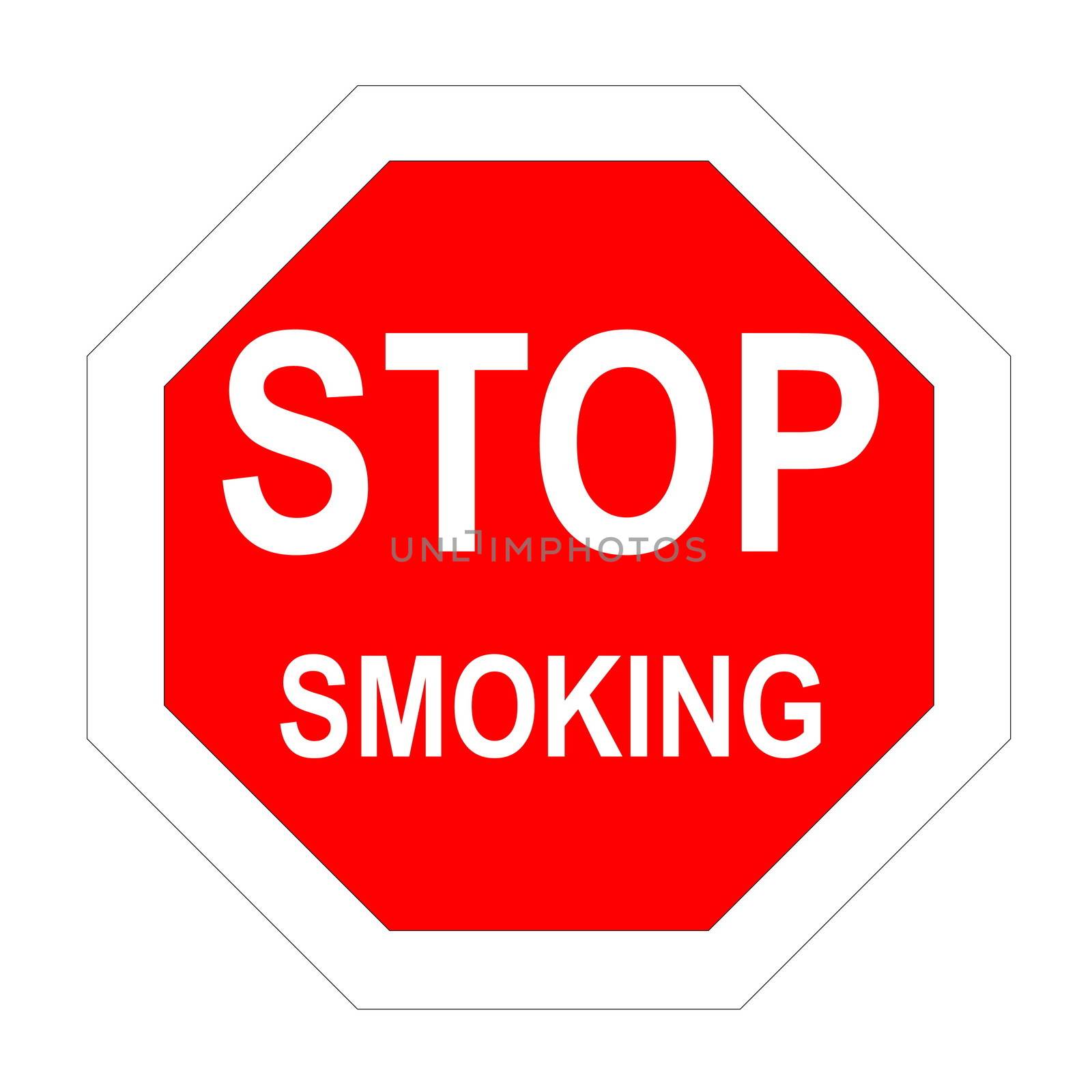Stop roadsign with smoking word inside in white background