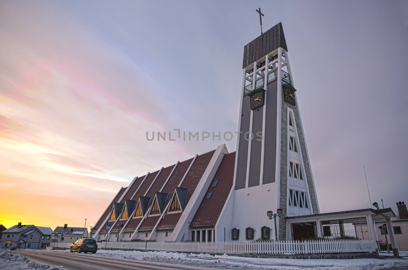 Picture of a relative new church in Hammerfest, worlds northermost city