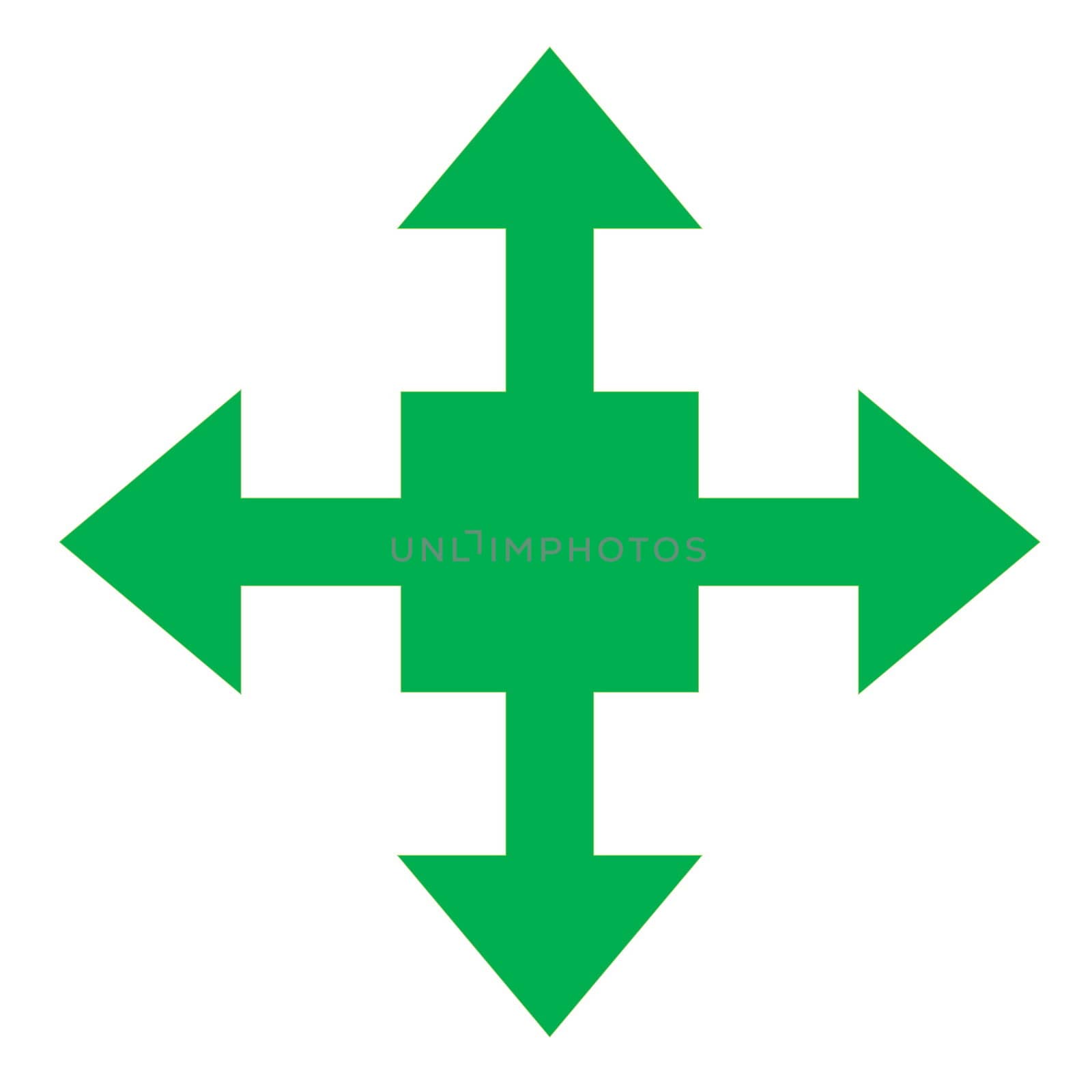 Four green arrows showing different directions in white background