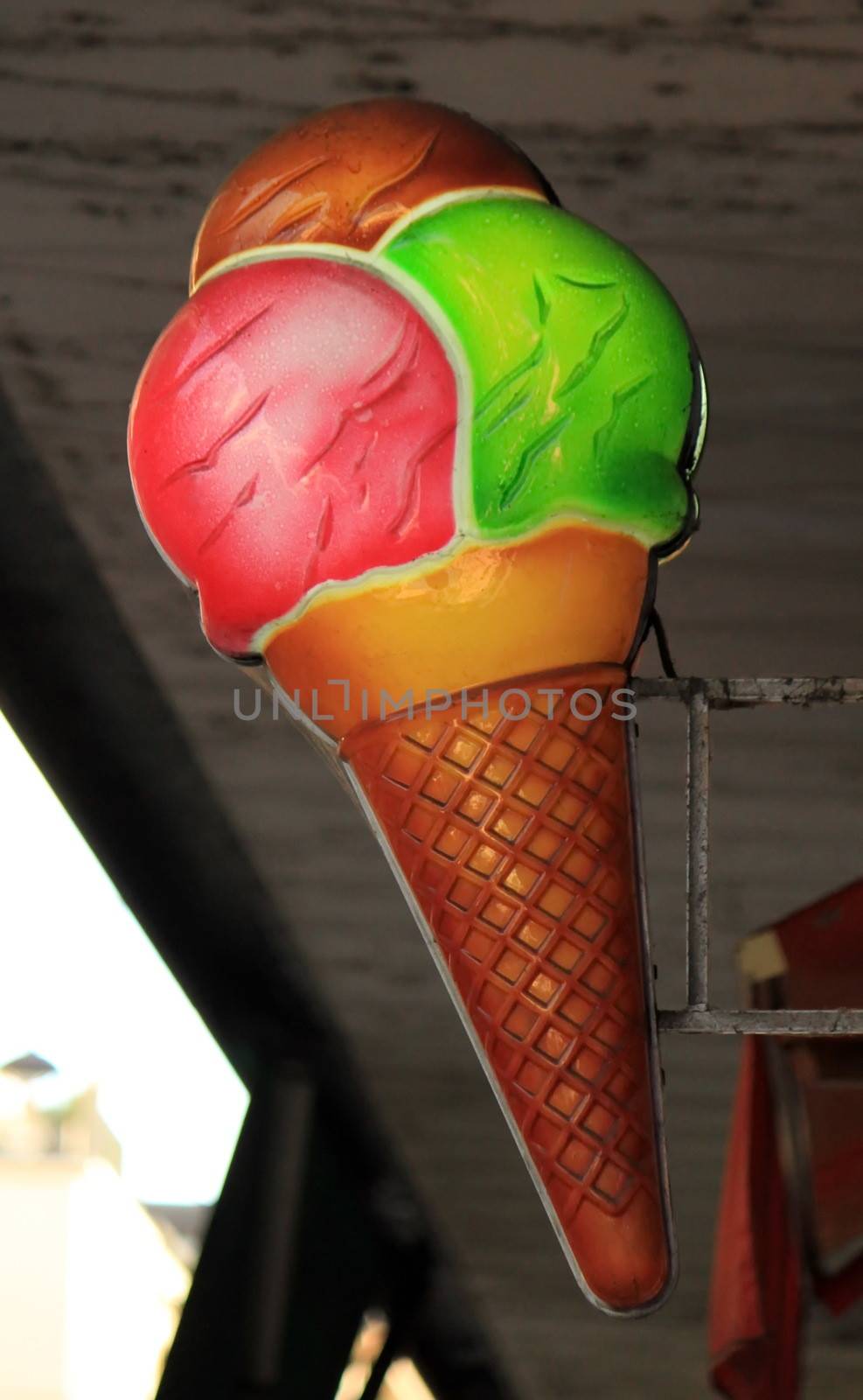 Colorful icecream design with three balls outdoor in the street